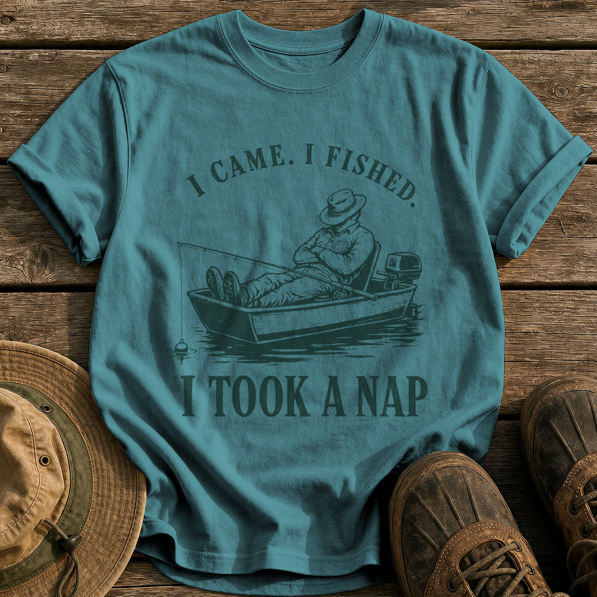 Came, Fished, Napped tee - Blue Spruce - front