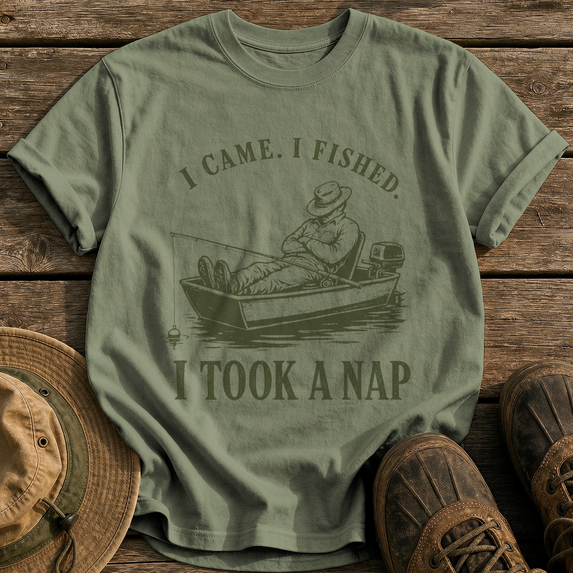 Came, Fished, Napped tee - Sage - front