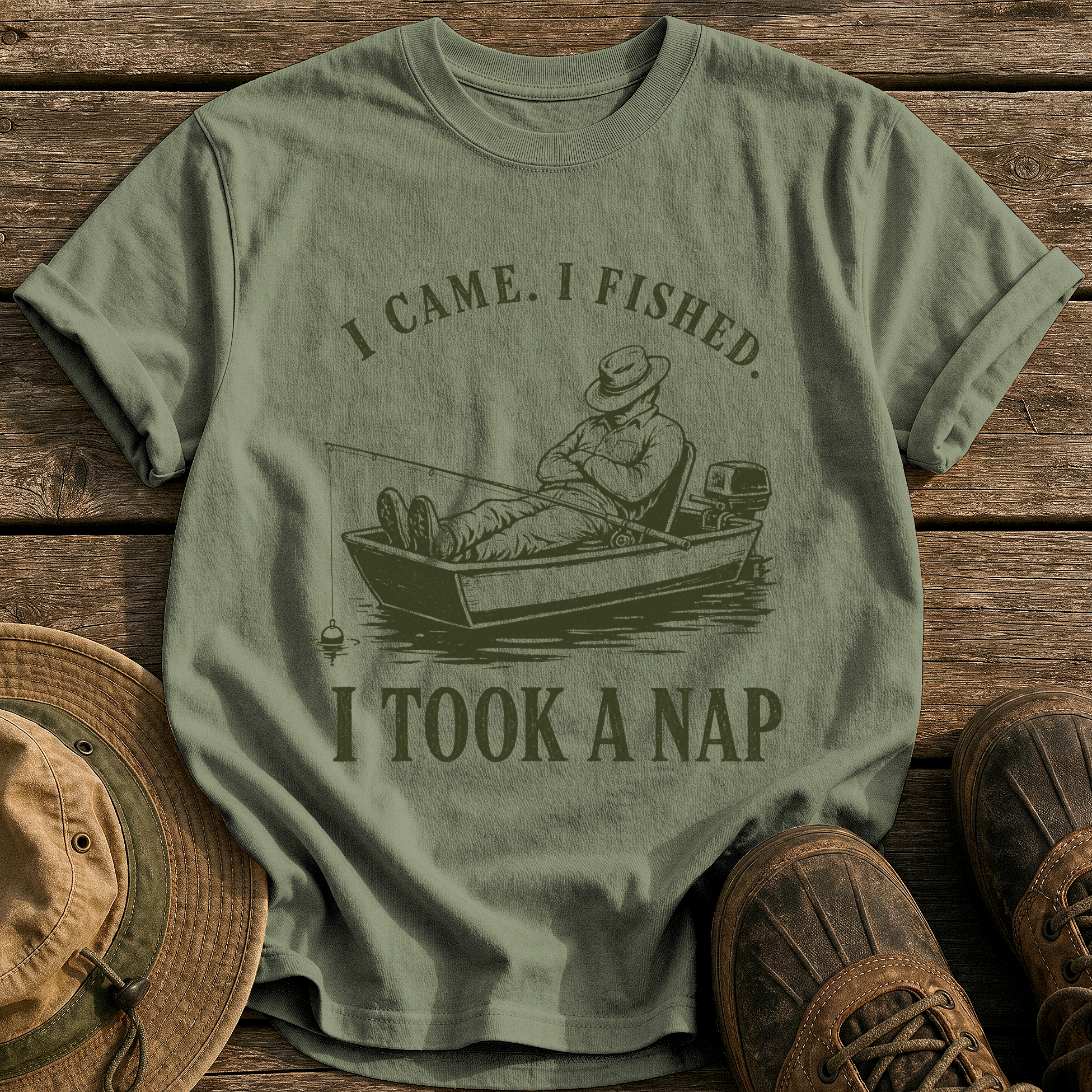 Came, Fished, Napped tee - Sage - front