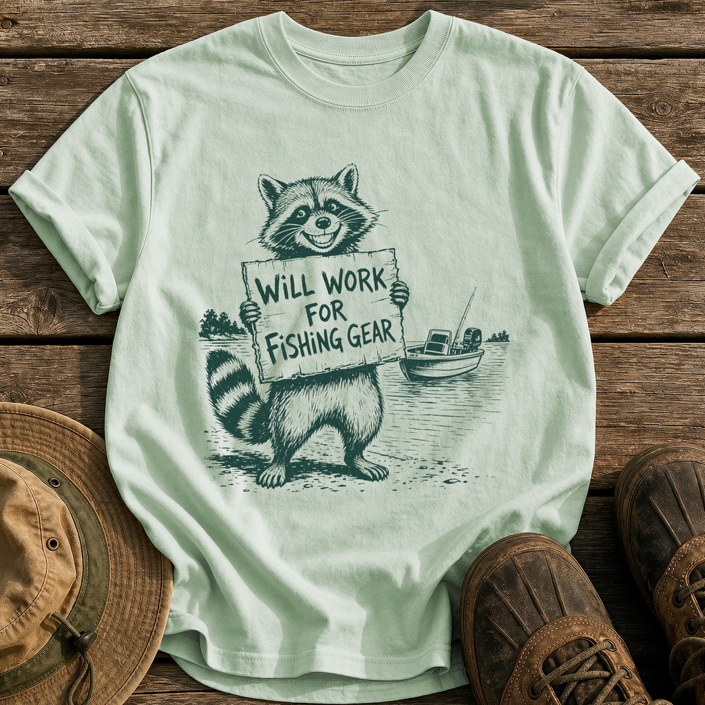 Will Work for Fishing Gear tee - Bay - front