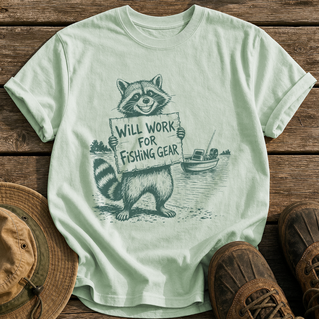 Will Work for Fishing Gear tee - Bay - front