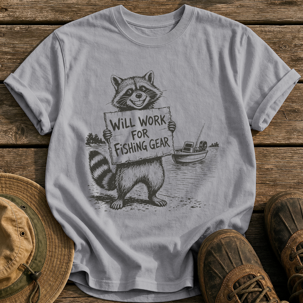 Will Work for Fishing Gear tee - Grey - front
