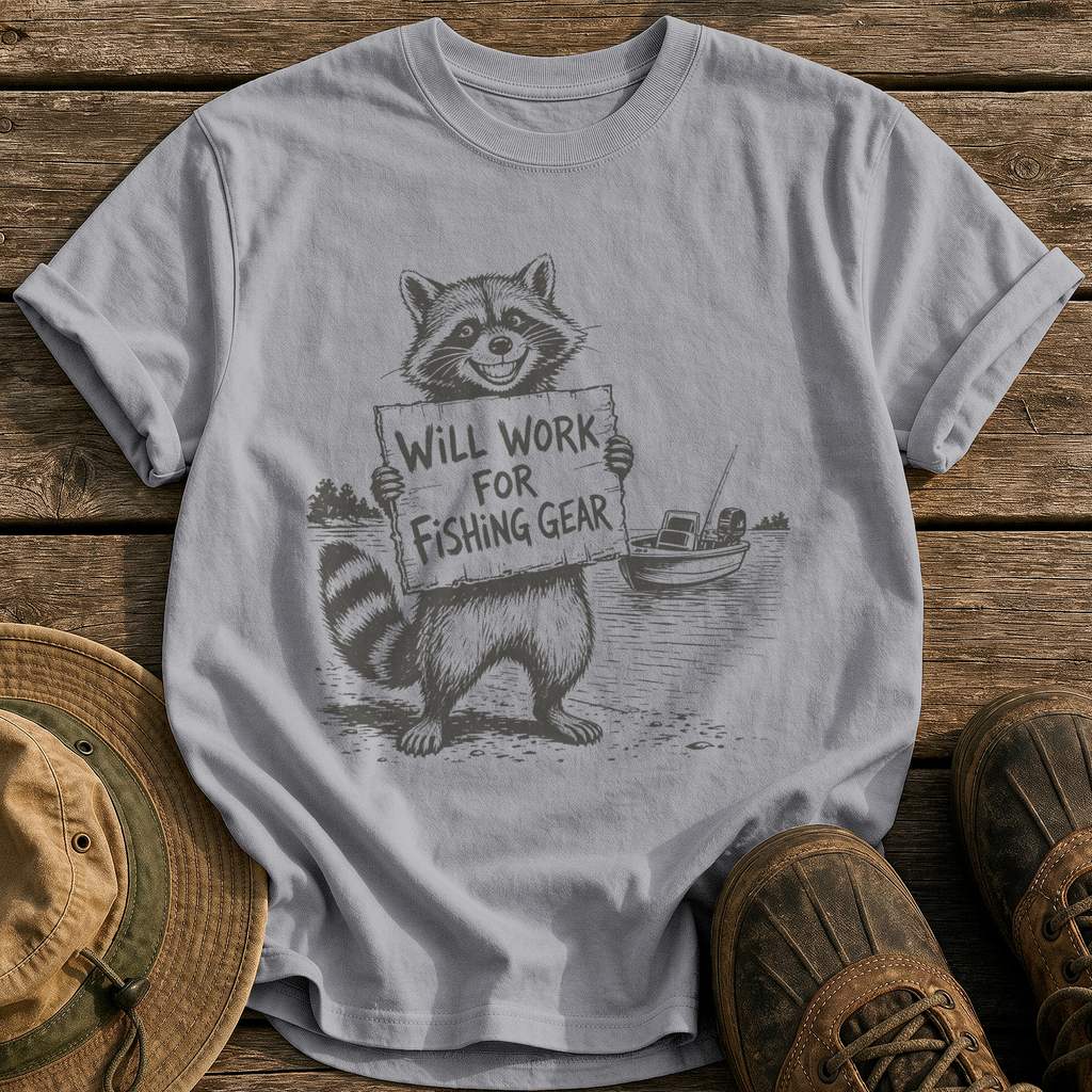 Will Work for Fishing Gear tee - Grey - front