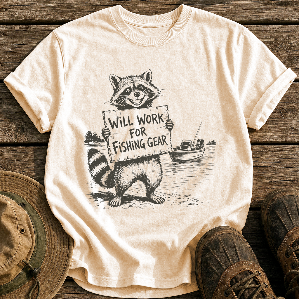 Will Work for Fishing Gear tee - Ivory - front