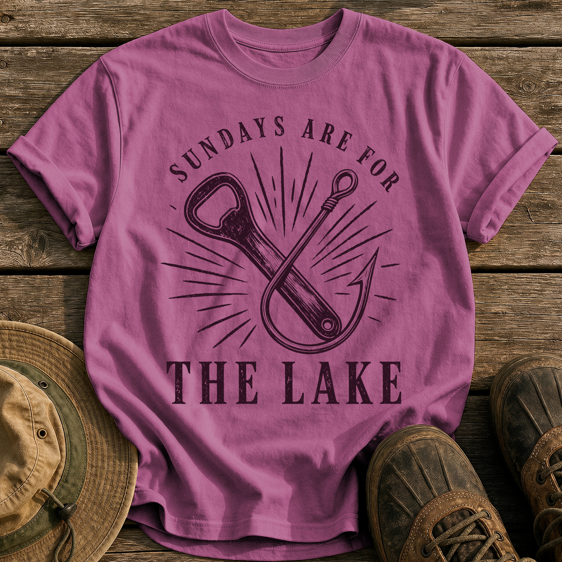 Sundays Are for the Lake tee - Berry - front
