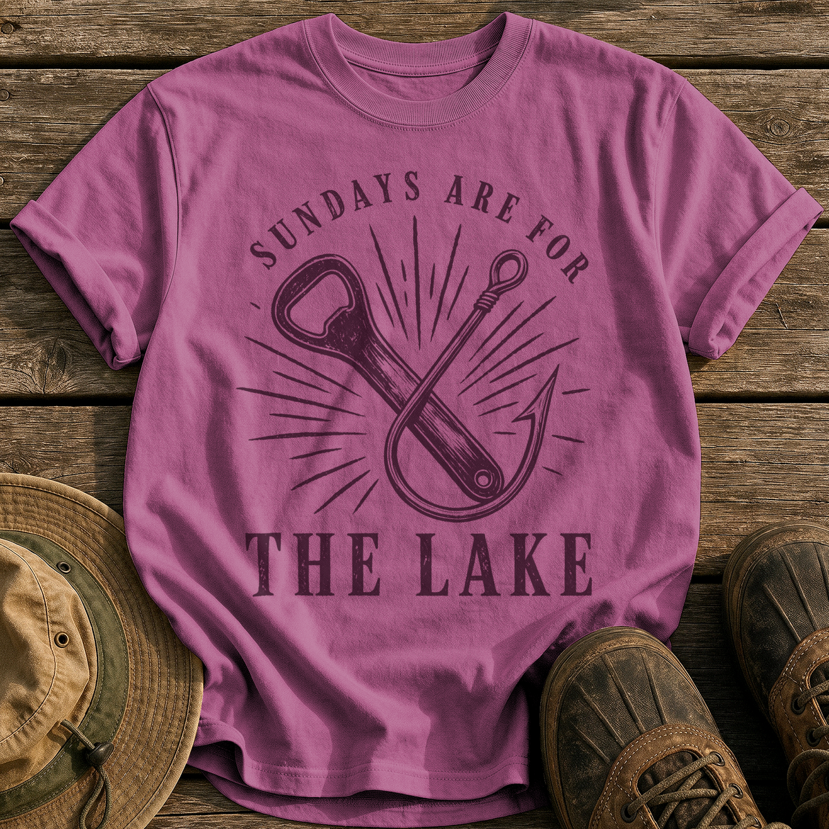Sundays Are for the Lake tee - Berry - front