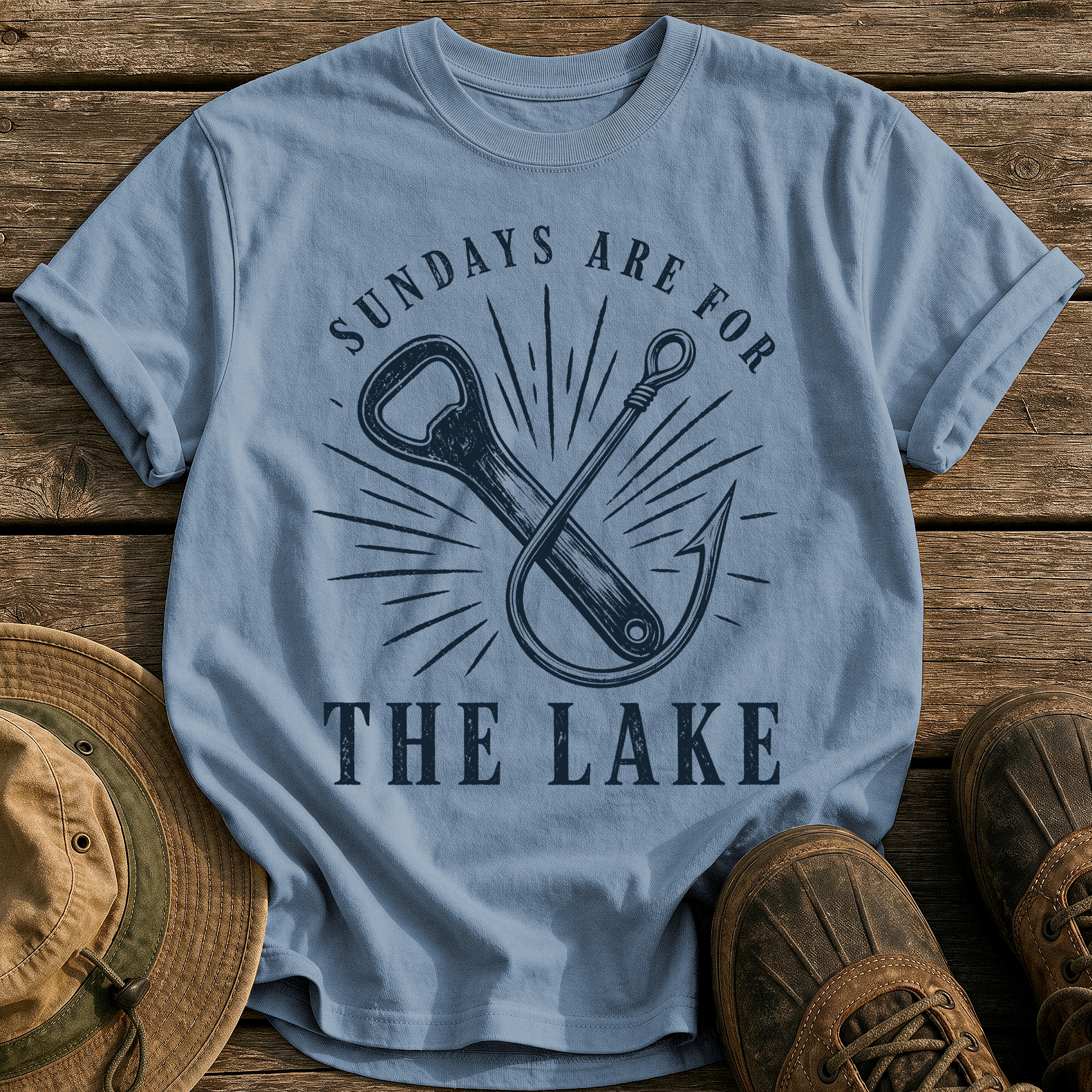 Sundays Are for the Lake tee - Blue Jean - front