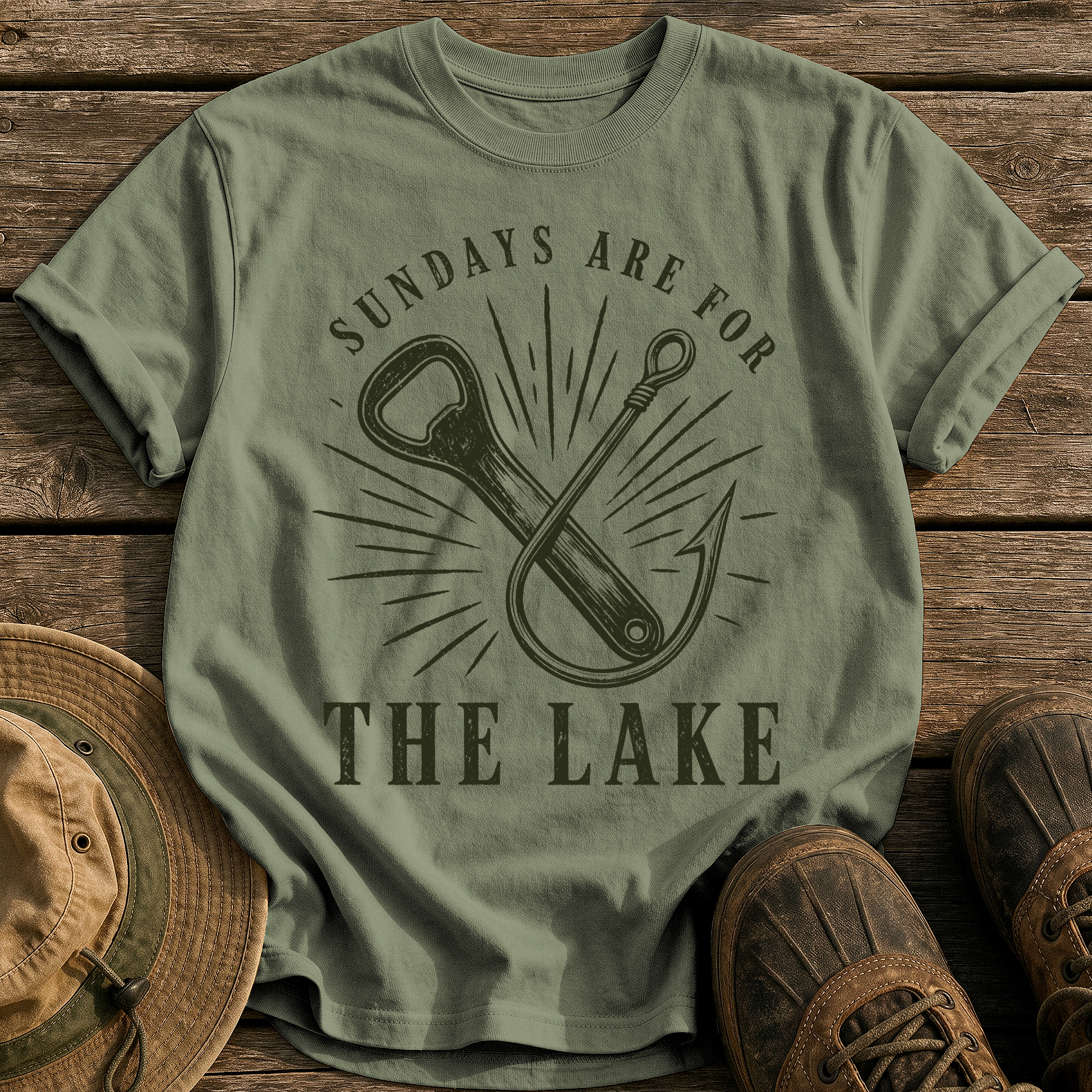 Sundays Are for the Lake tee - Sage - front