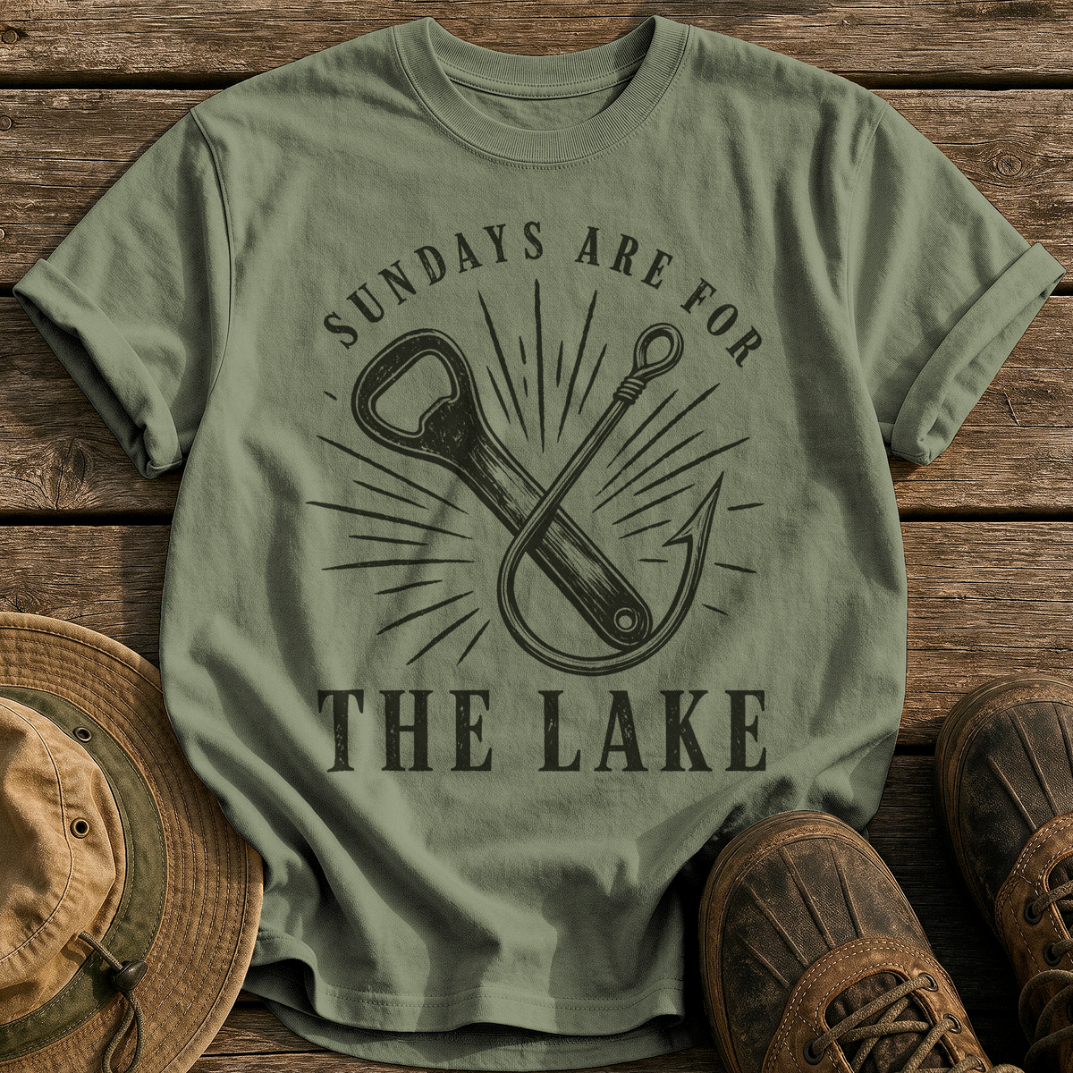 Sundays Are for the Lake tee - Sage - front
