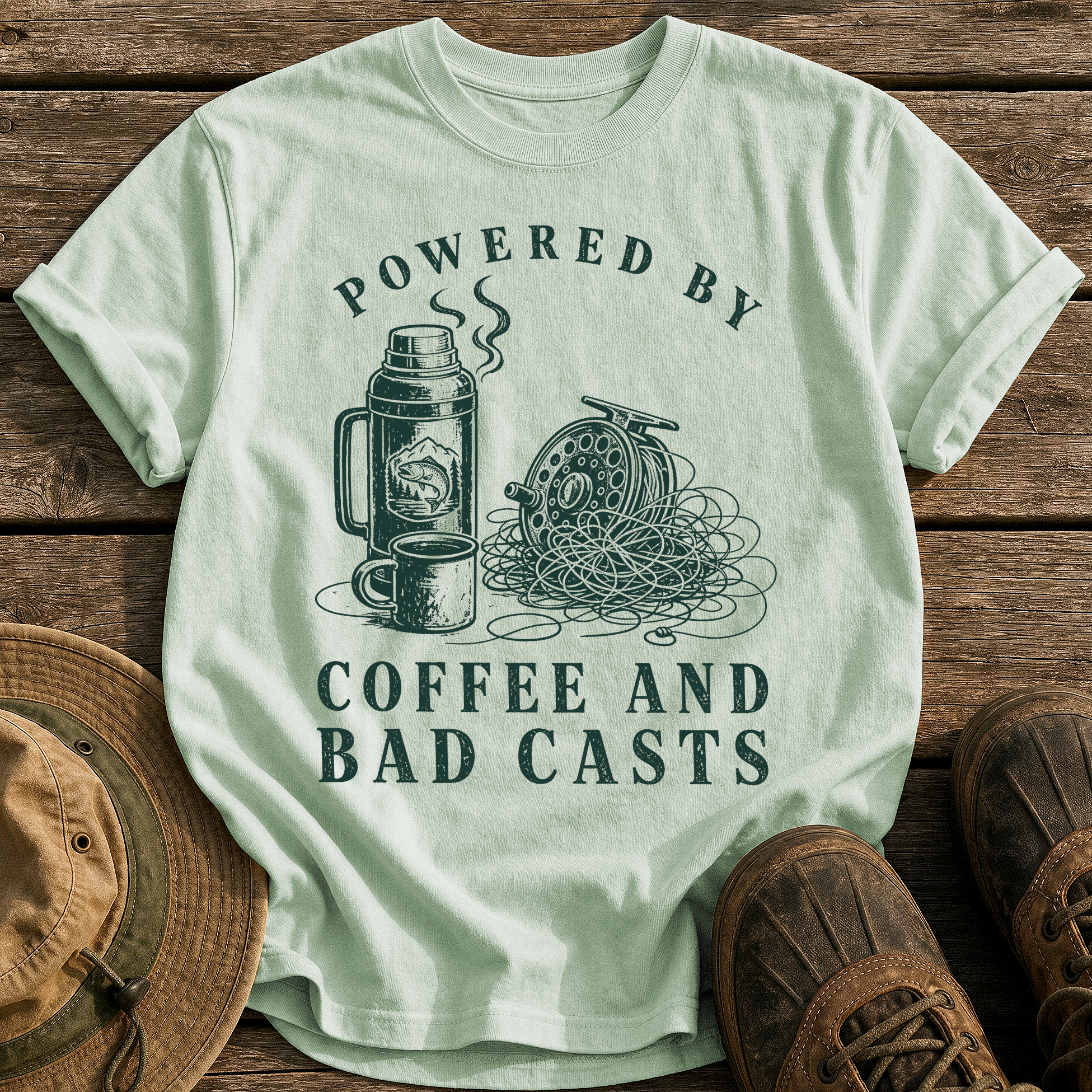 Coffee and Bad Casts tee - Bay - front