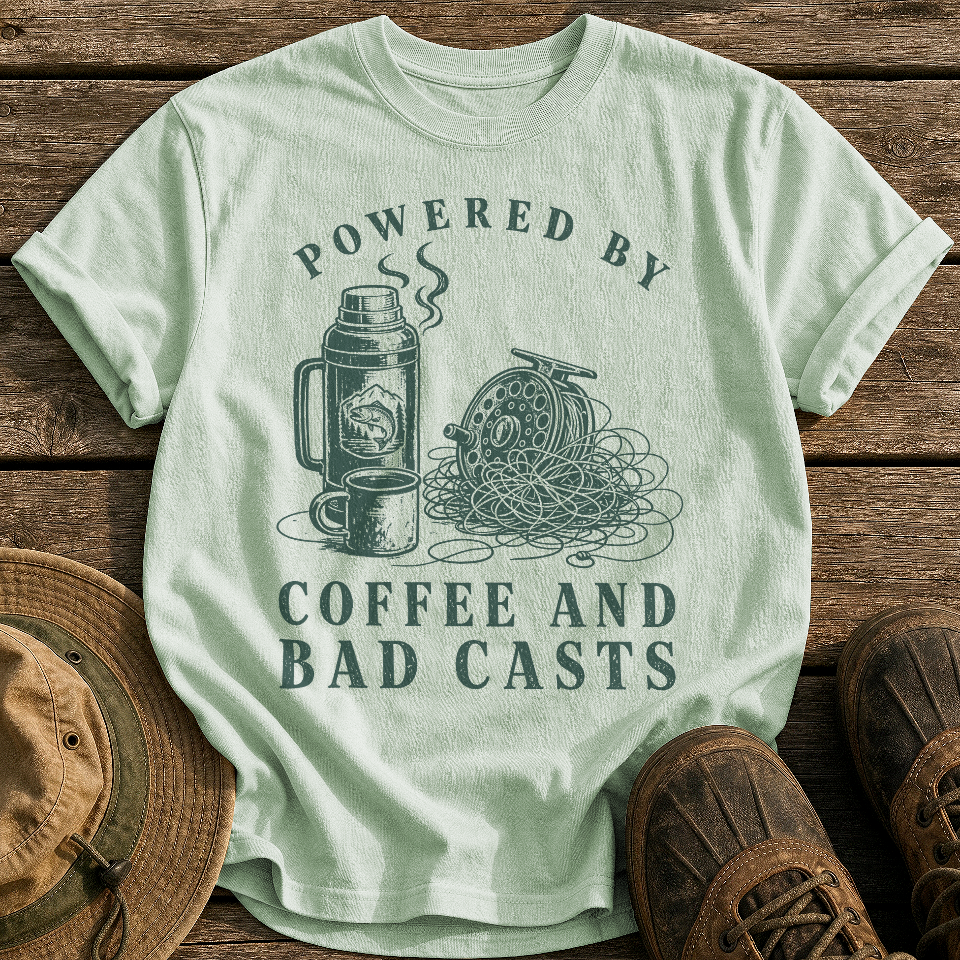 Coffee and Bad Casts tee - Bay - front