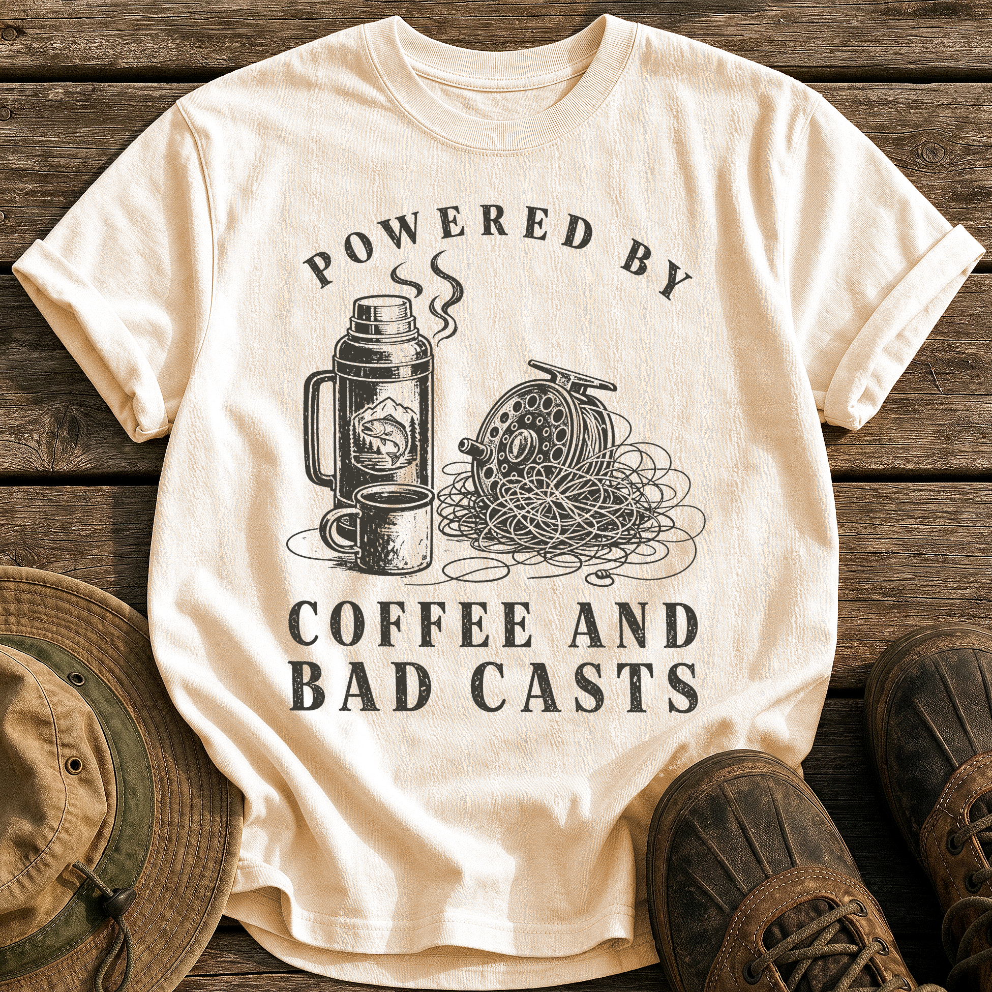 Coffee and Bad Casts tee - Ivory - front