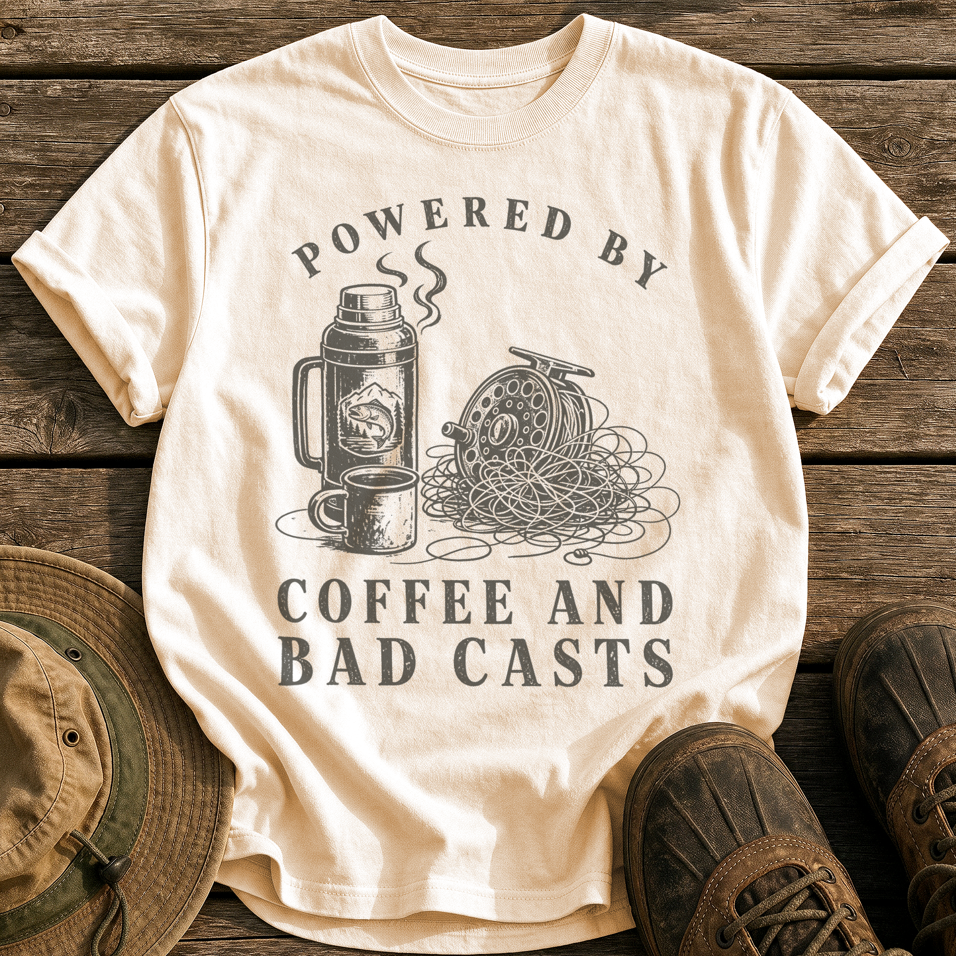 Coffee and Bad Casts tee - Ivory - front