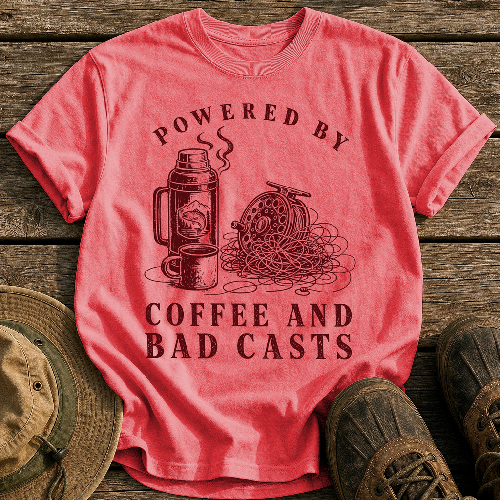 Coffee and Bad Casts tee - Watermelon - front