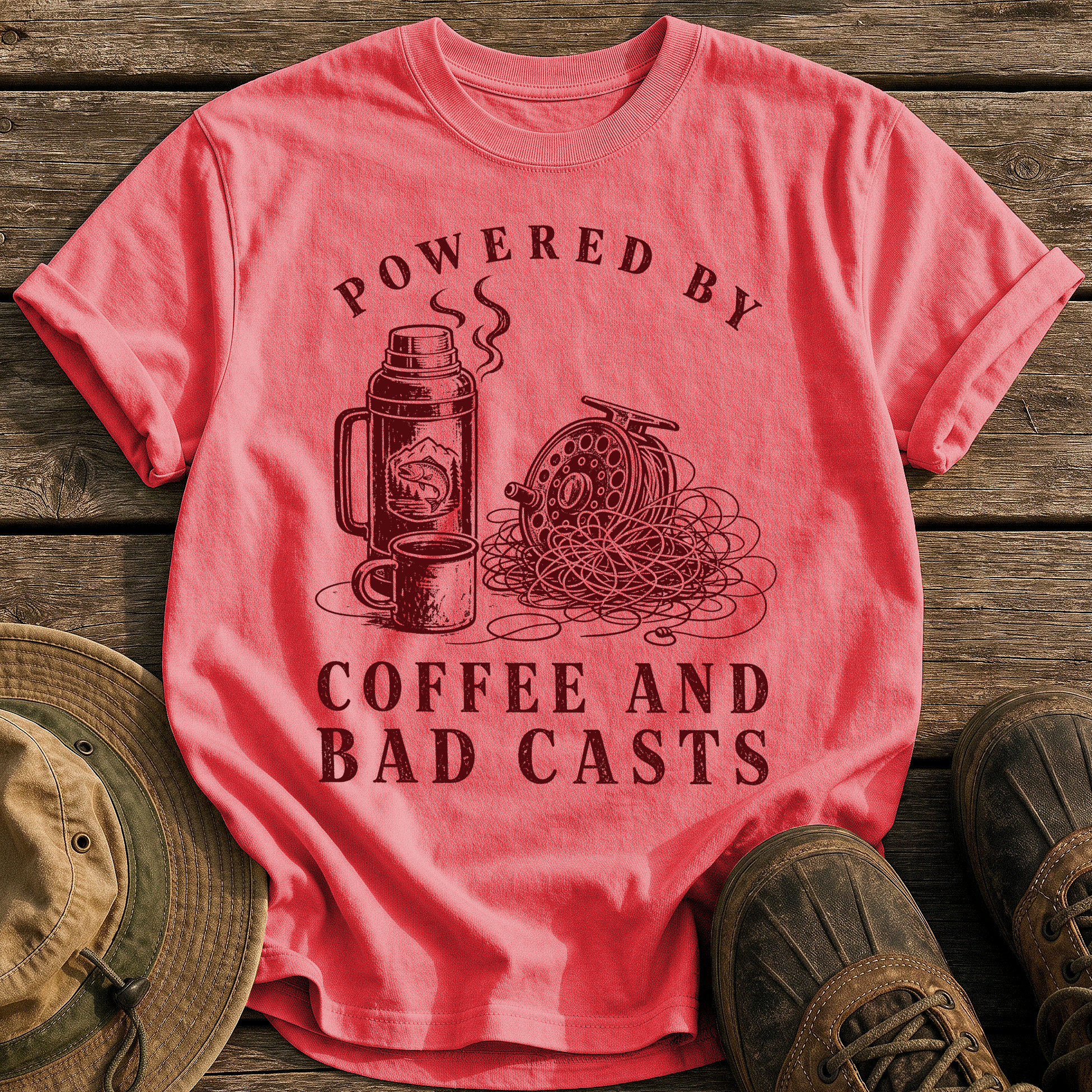 Coffee and Bad Casts tee - Watermelon - front