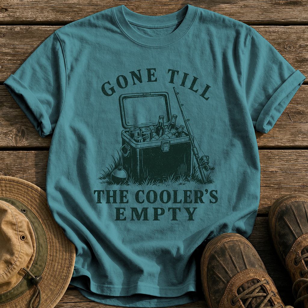 Gone Till The Cooler's Empty tee - Blue Spruce - front