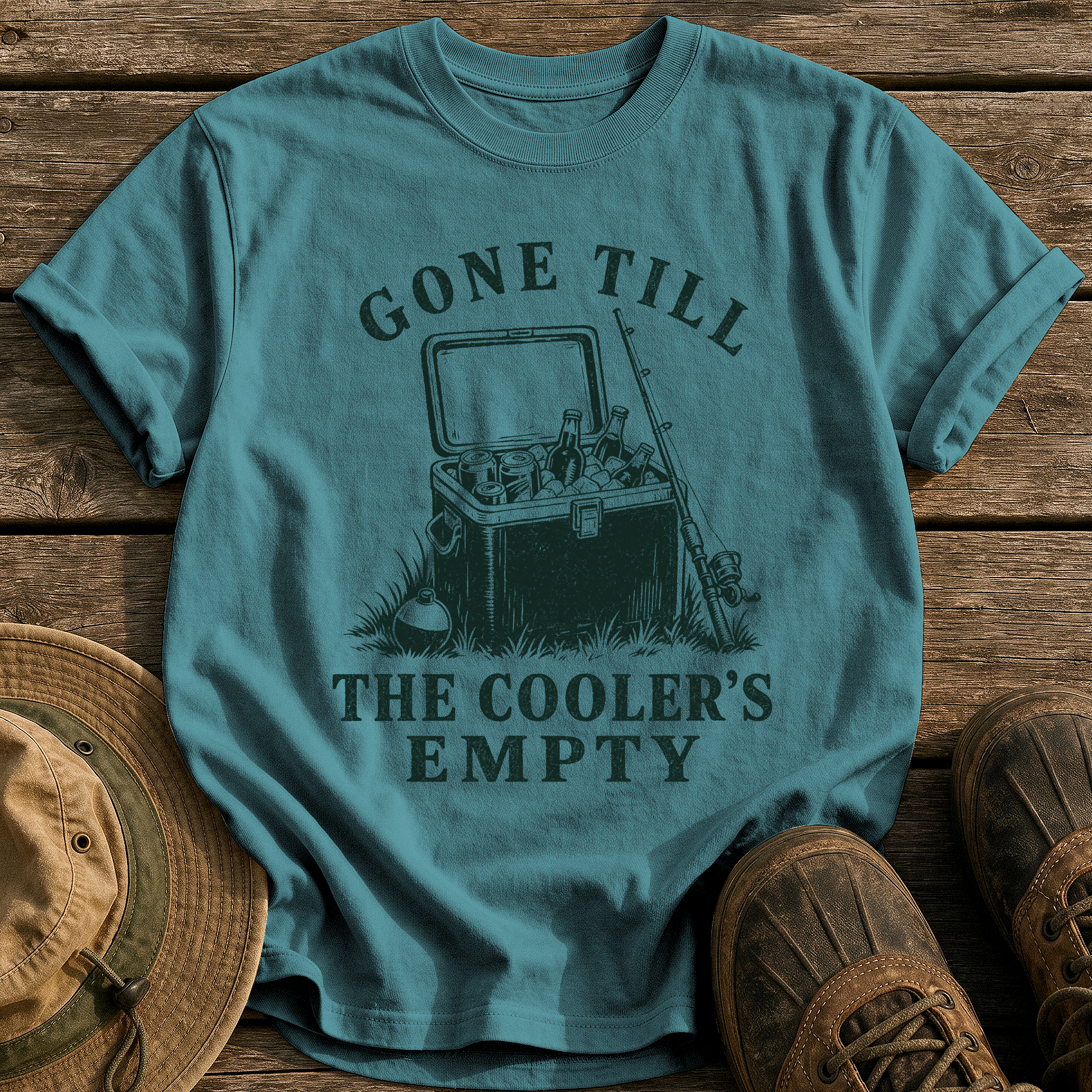 Gone Till The Cooler's Empty tee - Blue Spruce - front