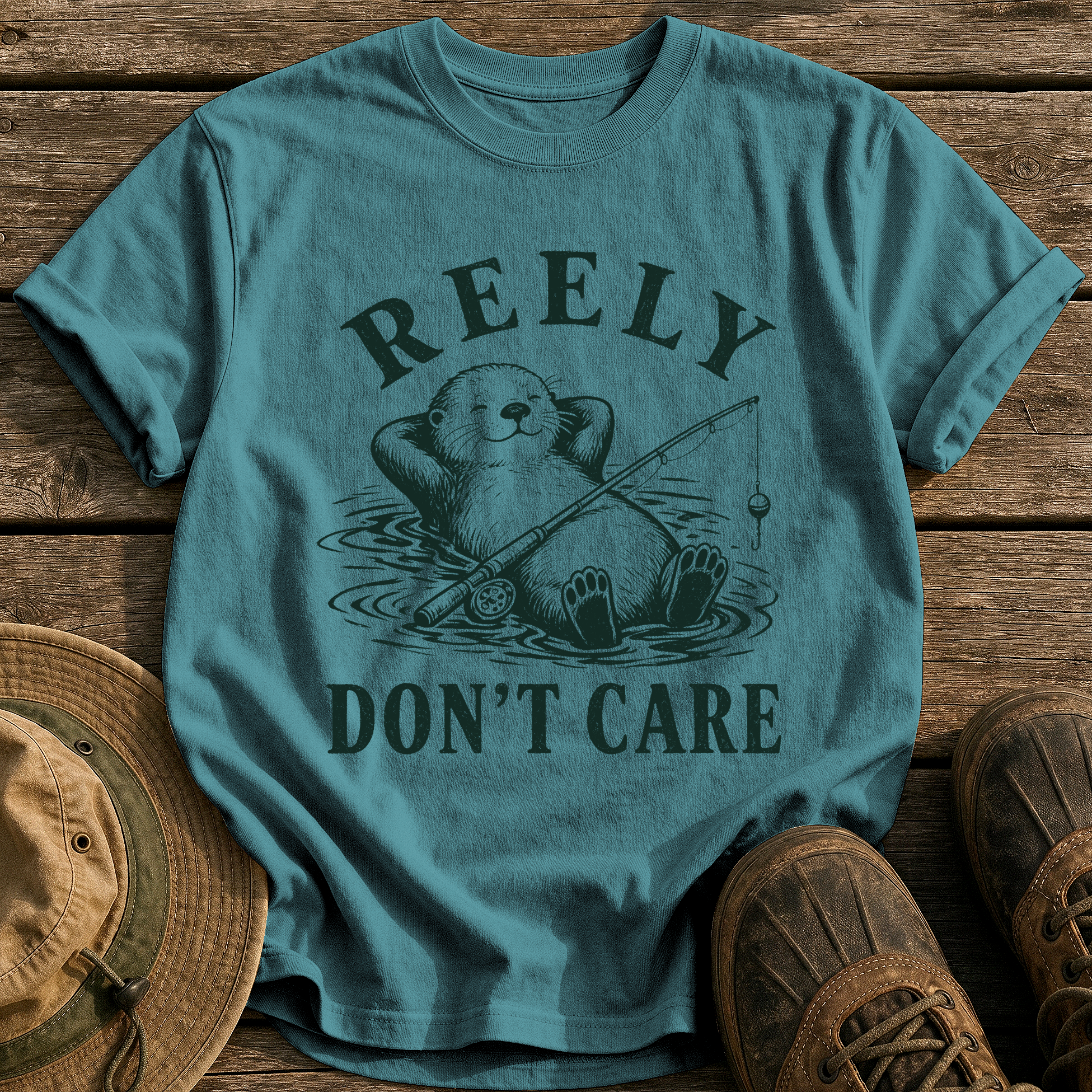 Reely Don't Care tee - Blue Spruce - front