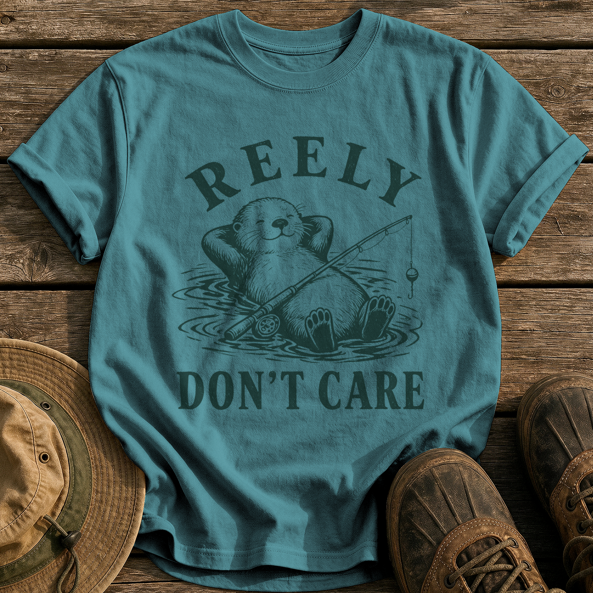 Reely Don't Care tee - Blue Spruce - front