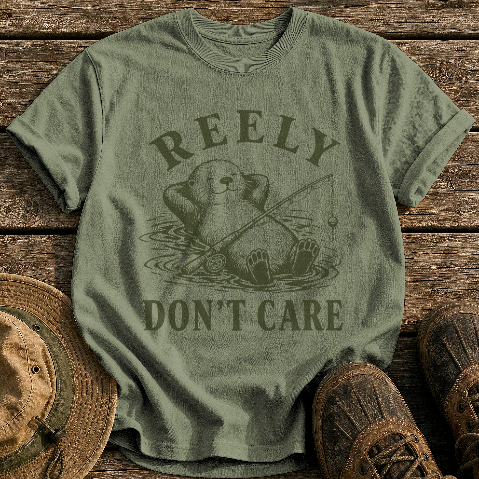 Reely Don't Care tee - Sage - front