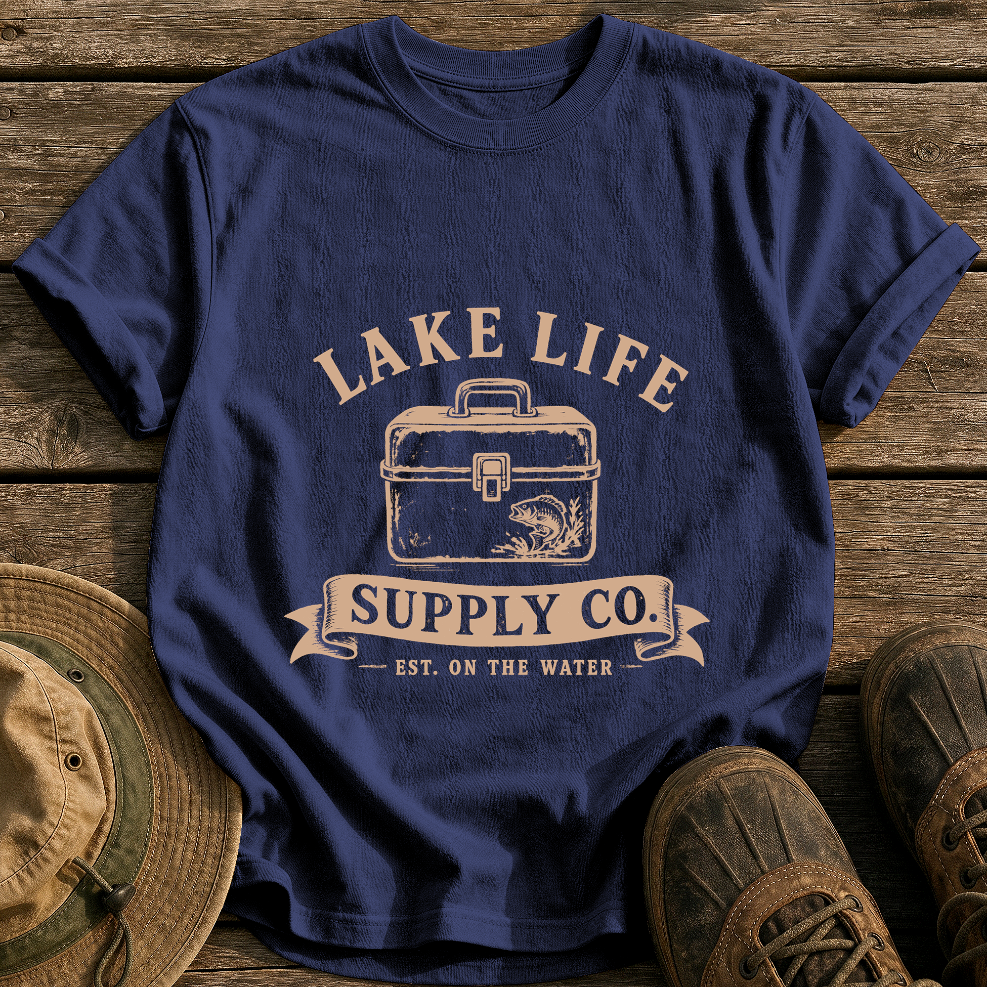 Lake Life Supply Co. tee - True Navy - front