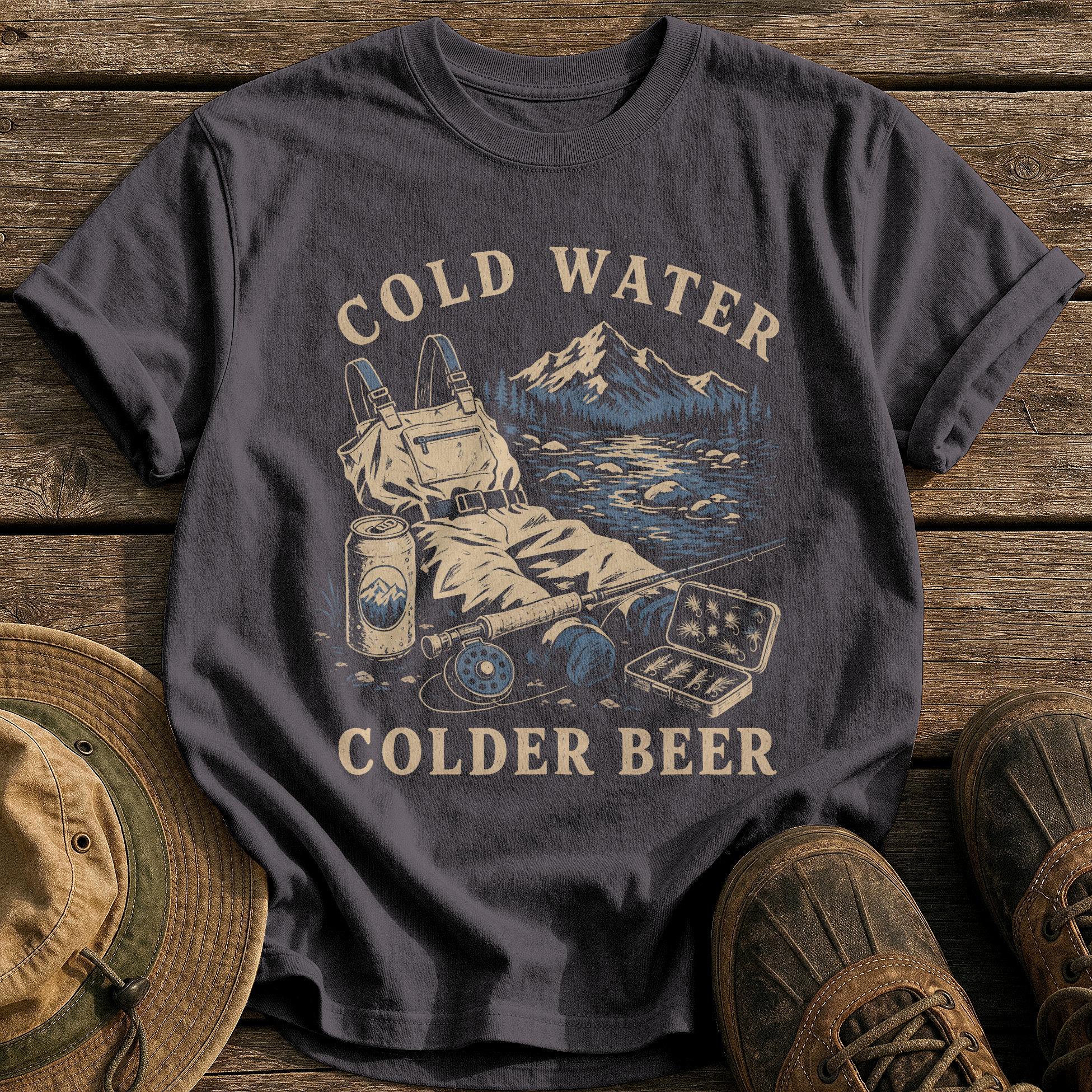 Cold Water, Colder Beer tee - Graphite - front