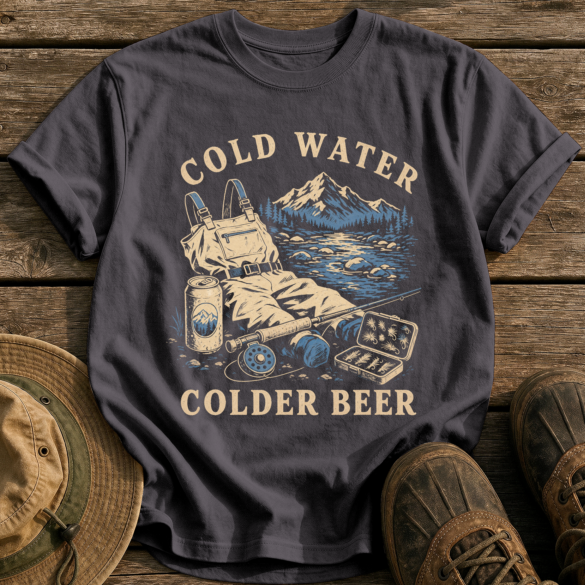 Cold Water, Colder Beer tee - Graphite - front