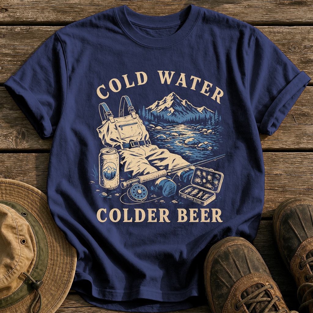 Cold Water, Colder Beer tee - True Navy - front