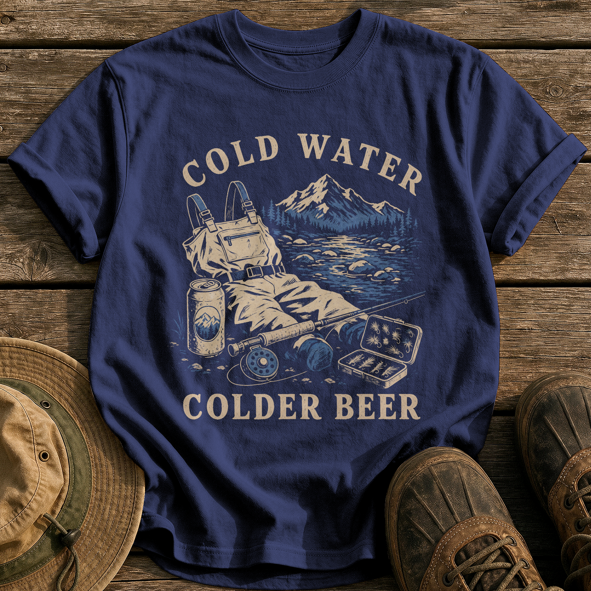 Cold Water, Colder Beer tee - True Navy - front