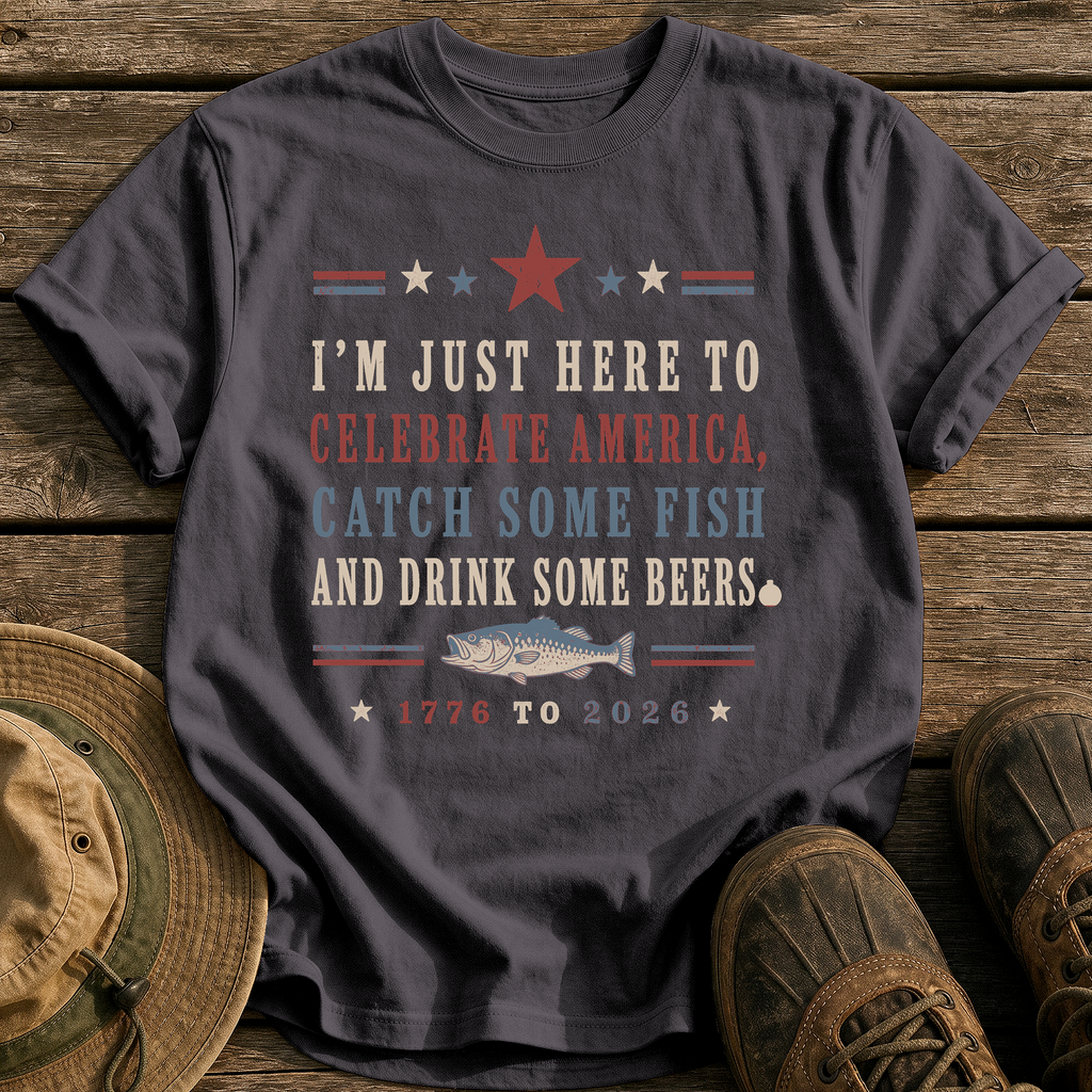 Celebrate America and Fish tee - Graphite - front