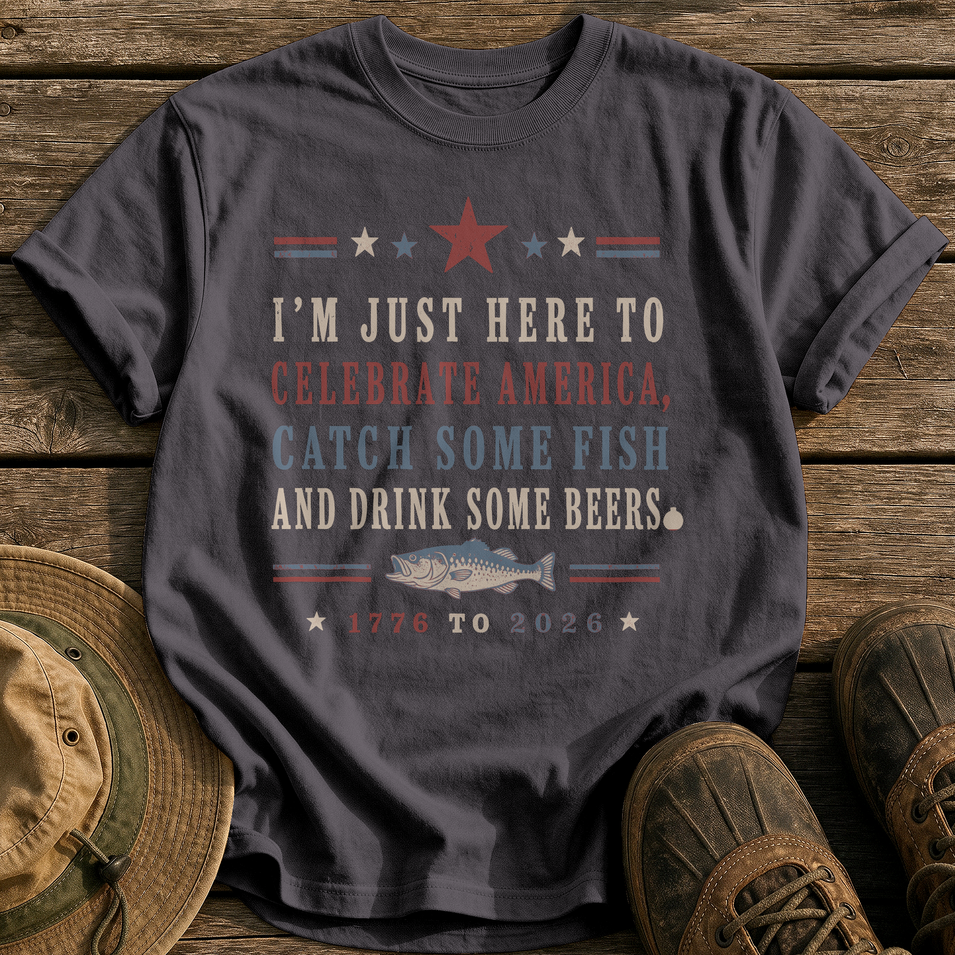 Celebrate America and Fish tee - Graphite - front