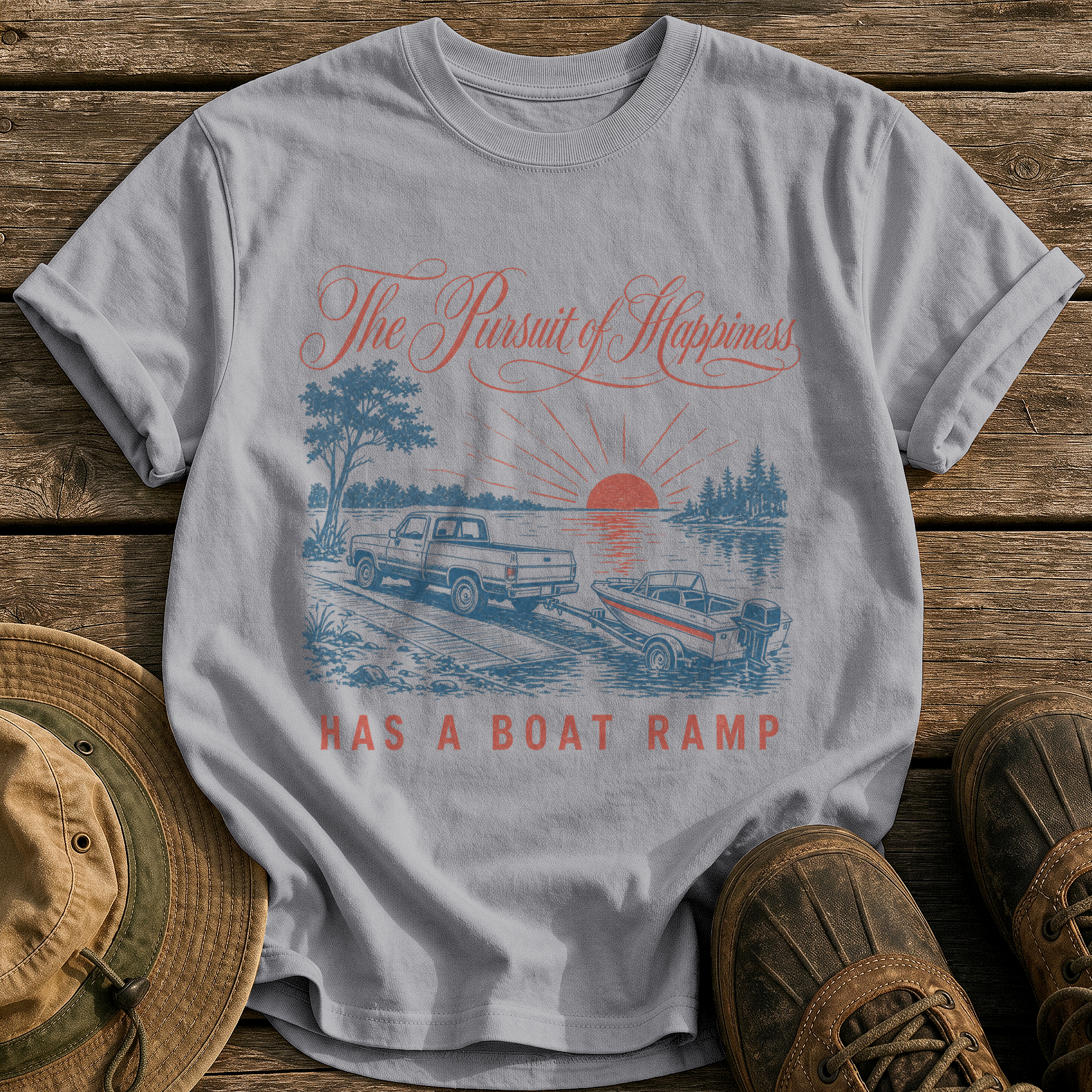 Happiness Has a Boat Ramp tee - Grey - front