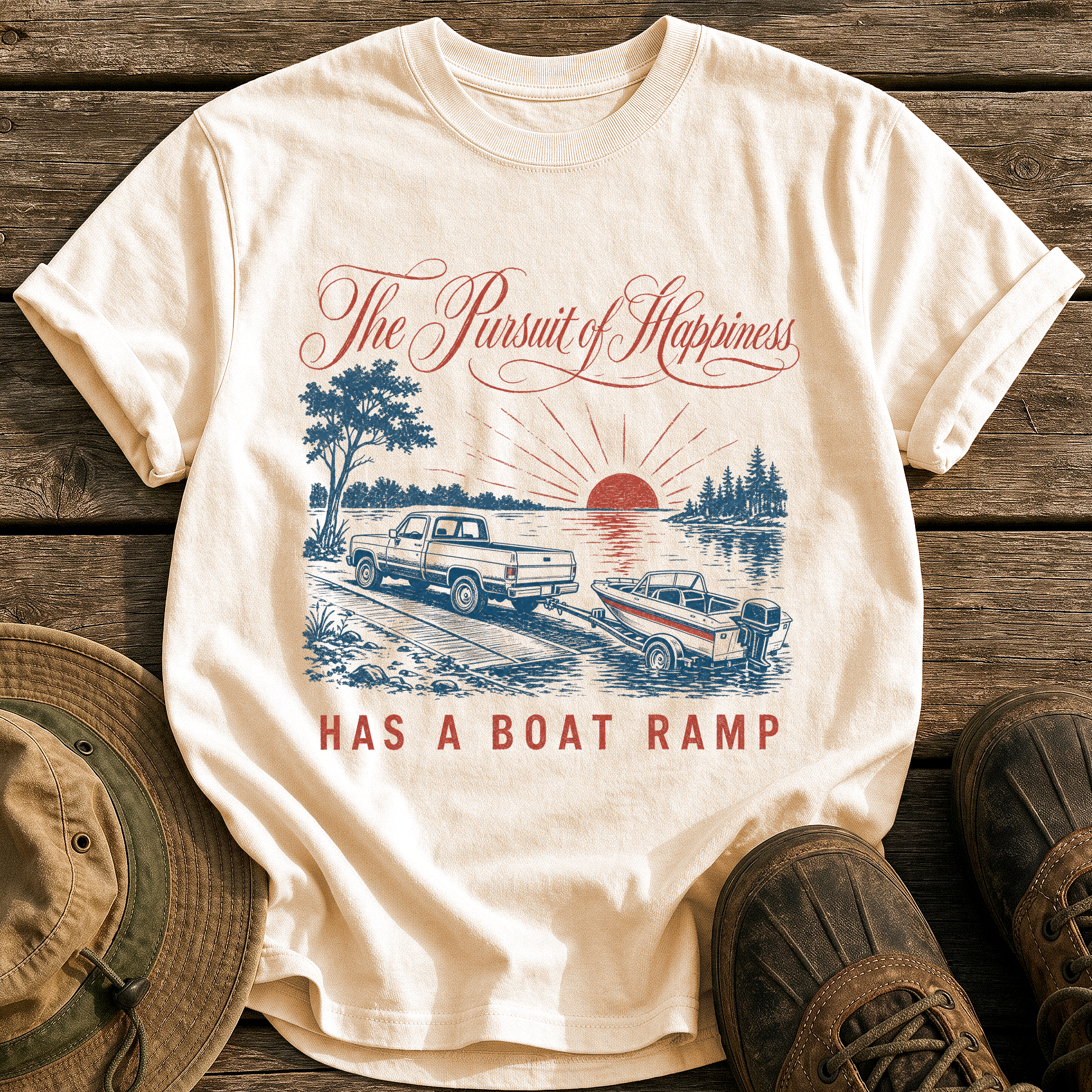 Happiness Has a Boat Ramp tee - Ivory - front