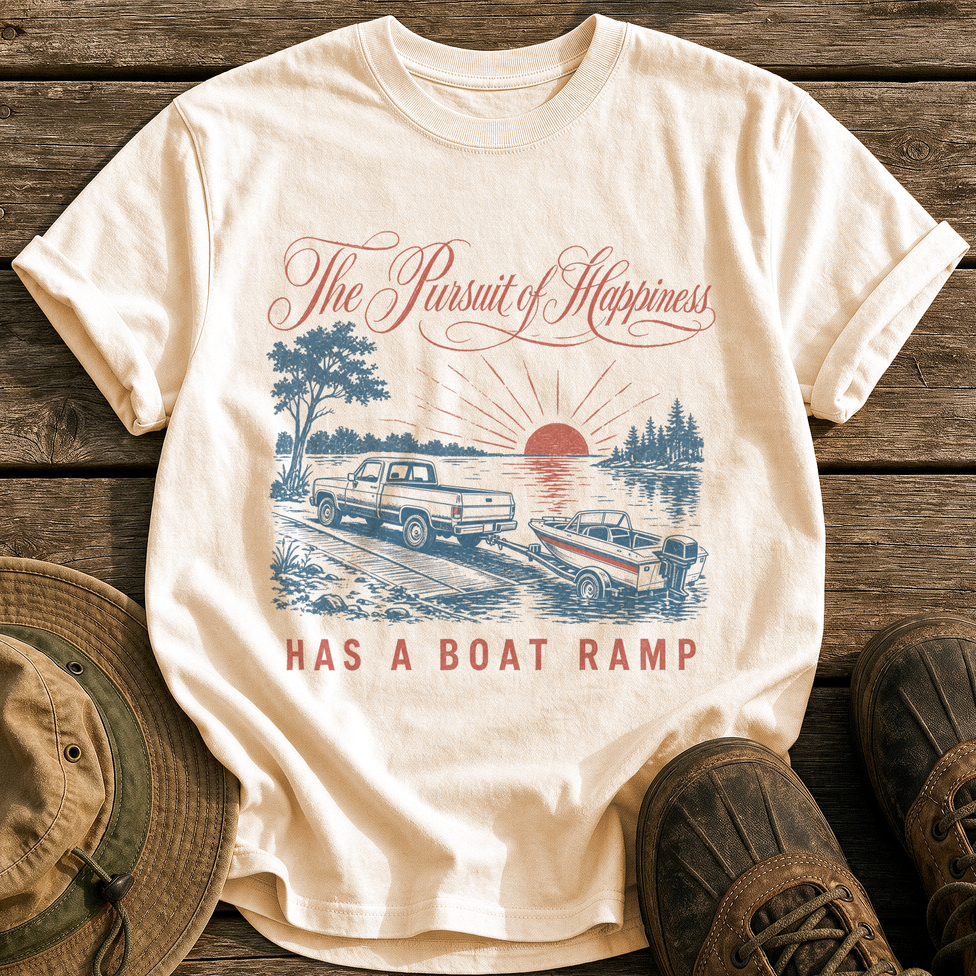 Happiness Has a Boat Ramp tee - Ivory - front