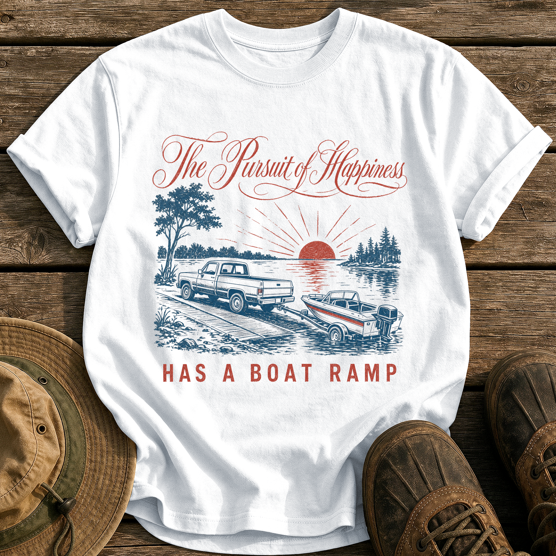 Happiness Has a Boat Ramp tee - White - front