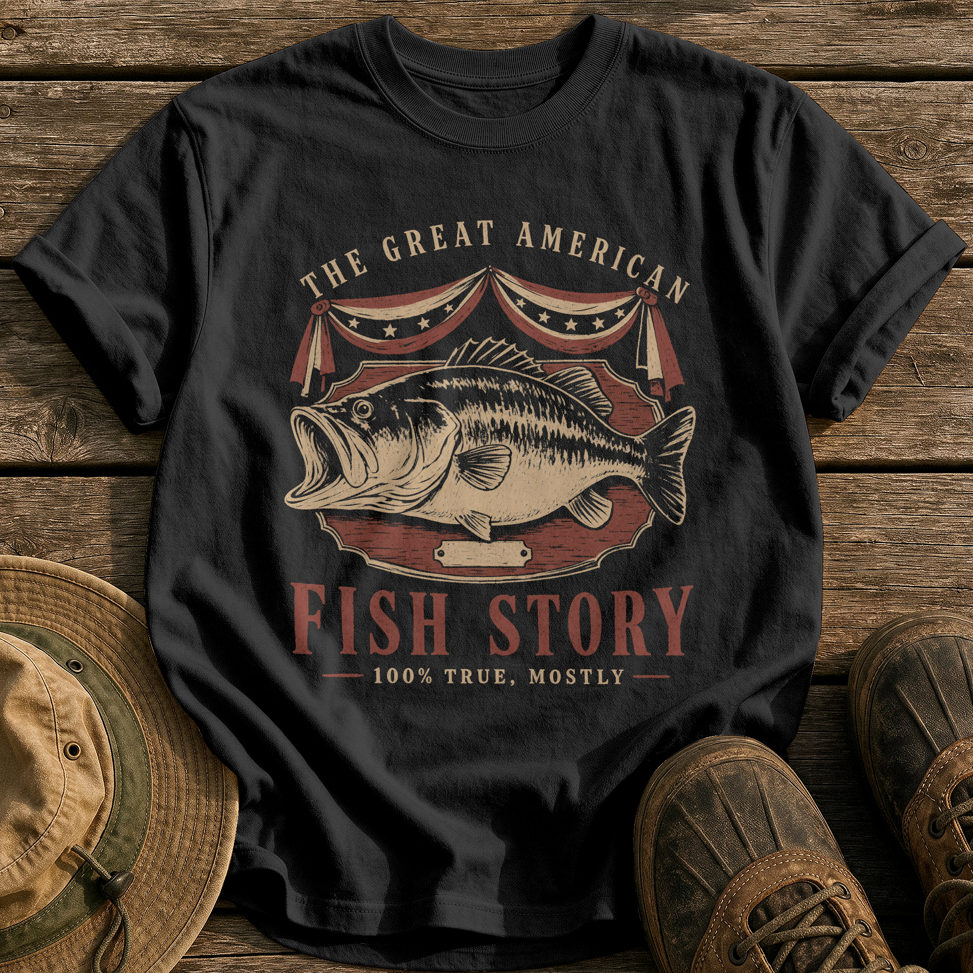 The Great American Fish Story tee - Black - front