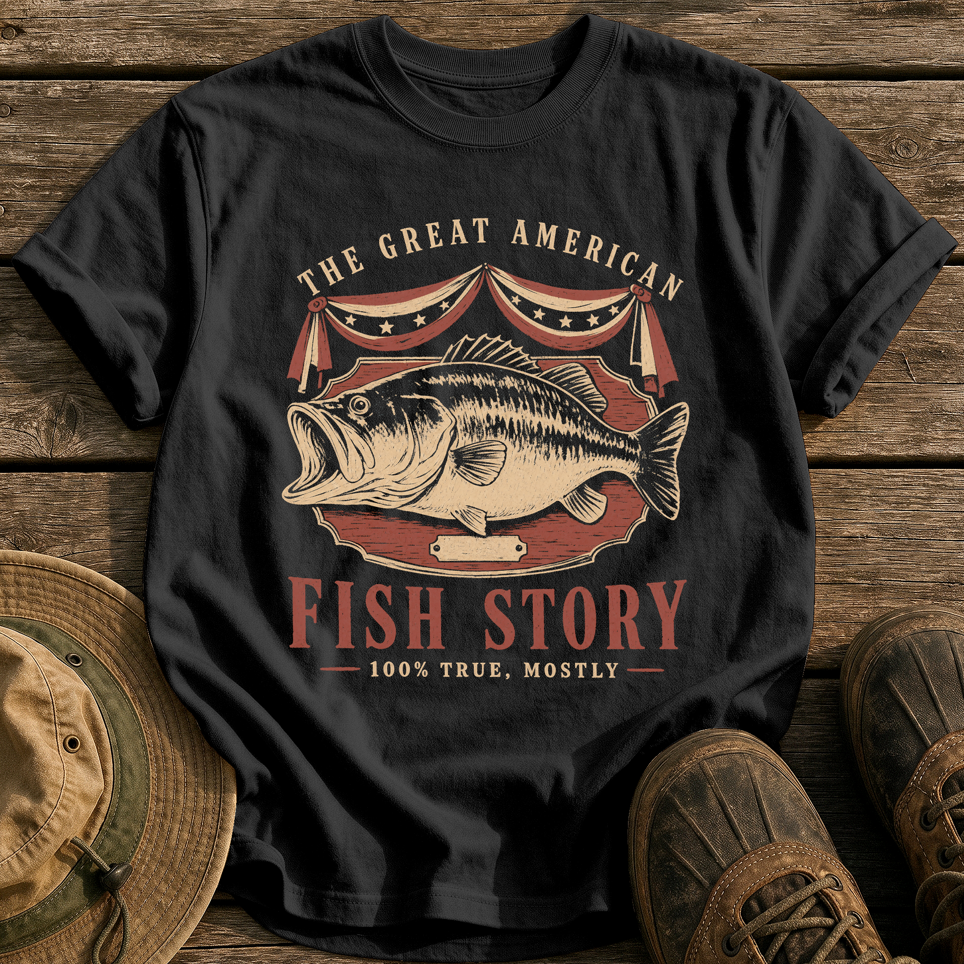 The Great American Fish Story tee - Black - front
