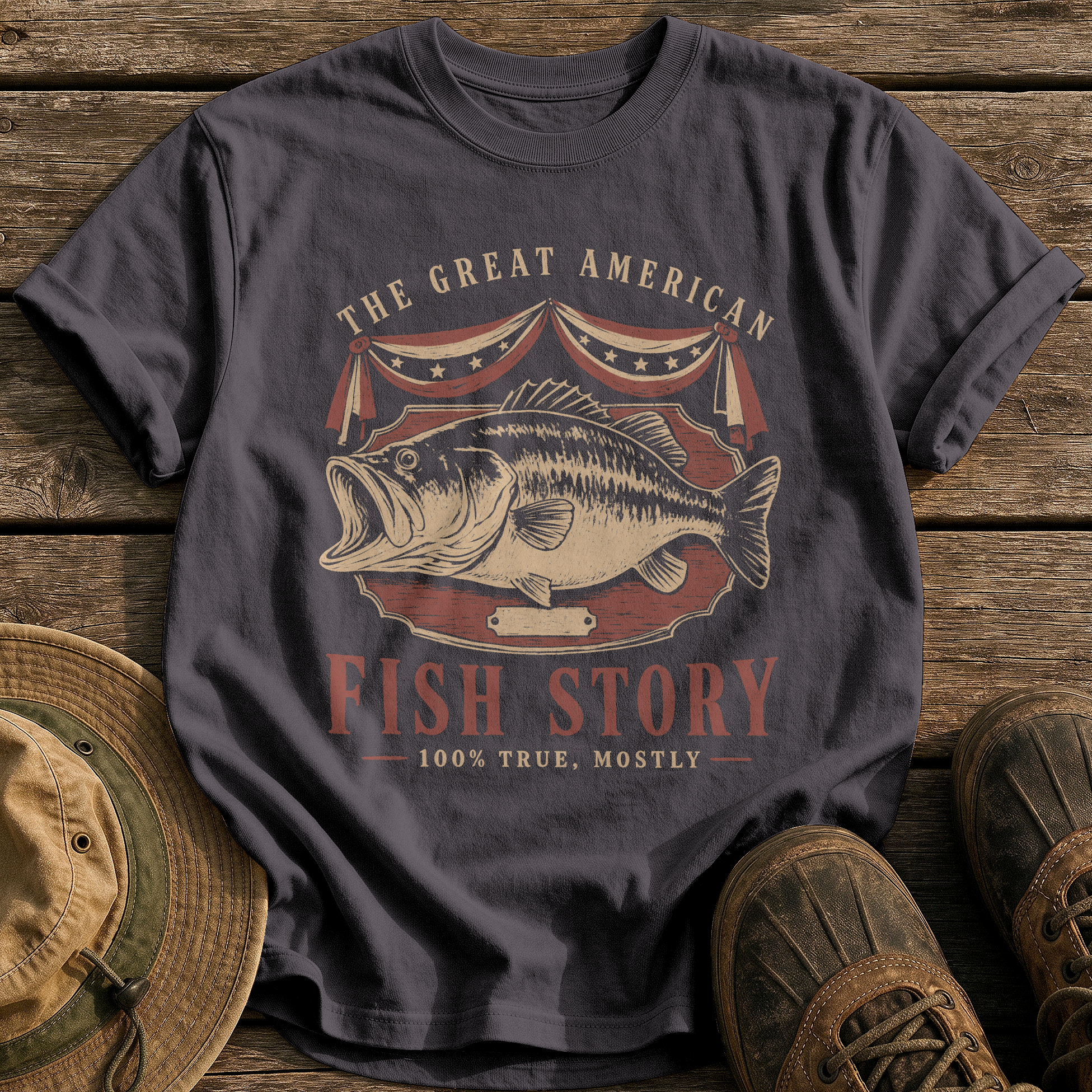 The Great American Fish Story tee - Graphite - front