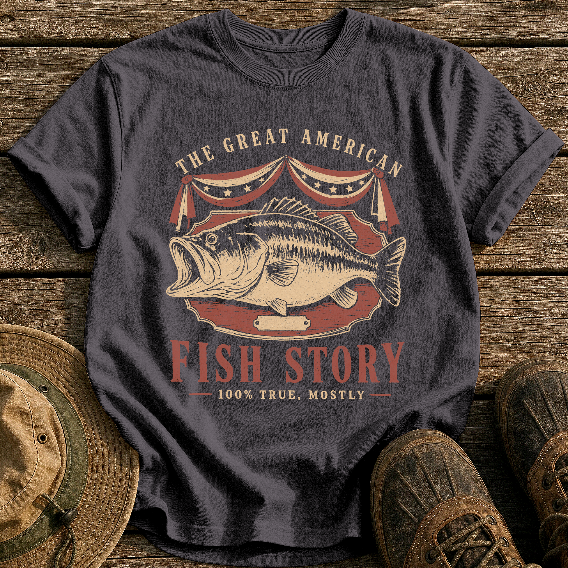 The Great American Fish Story tee - Graphite - front
