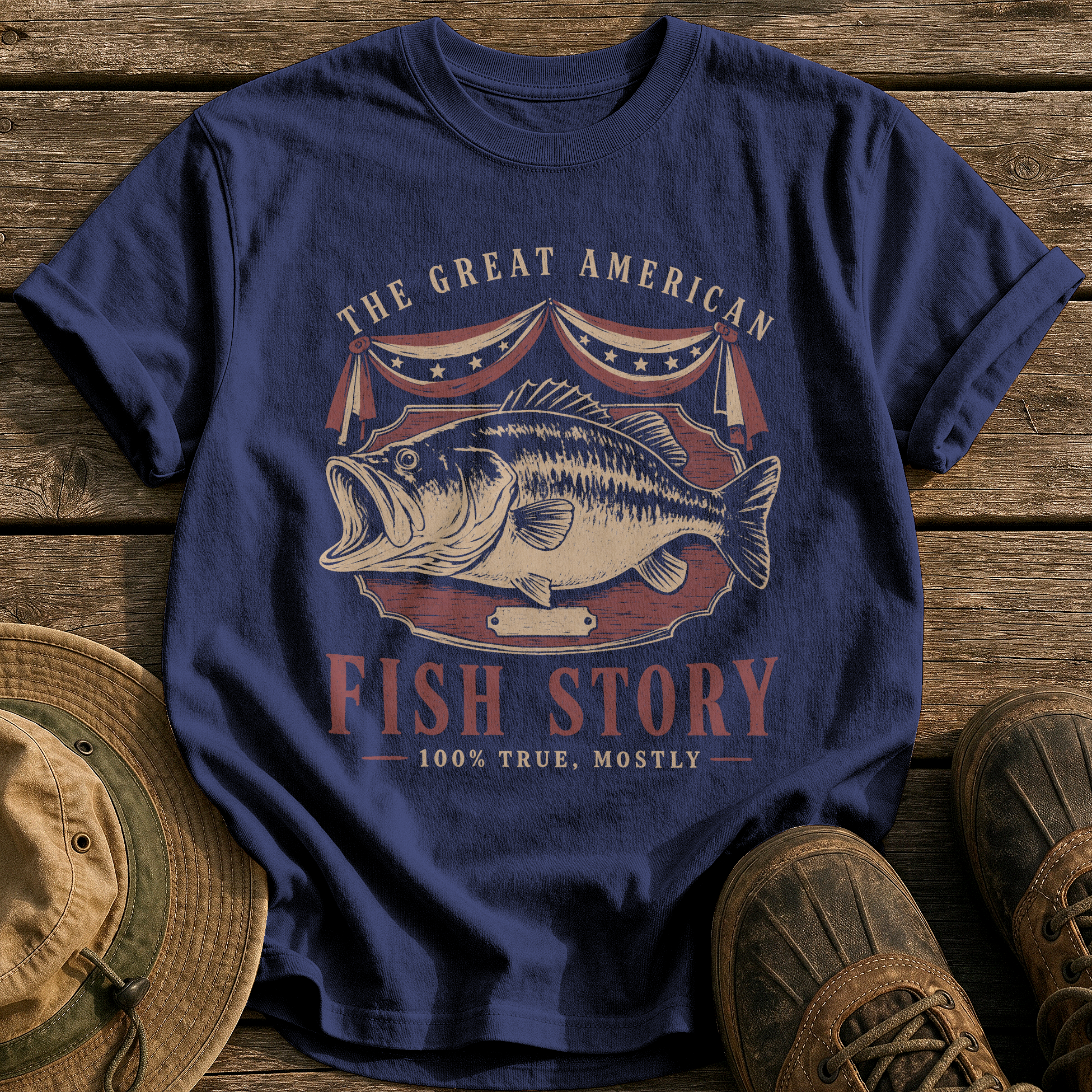 The Great American Fish Story tee - True Navy - front