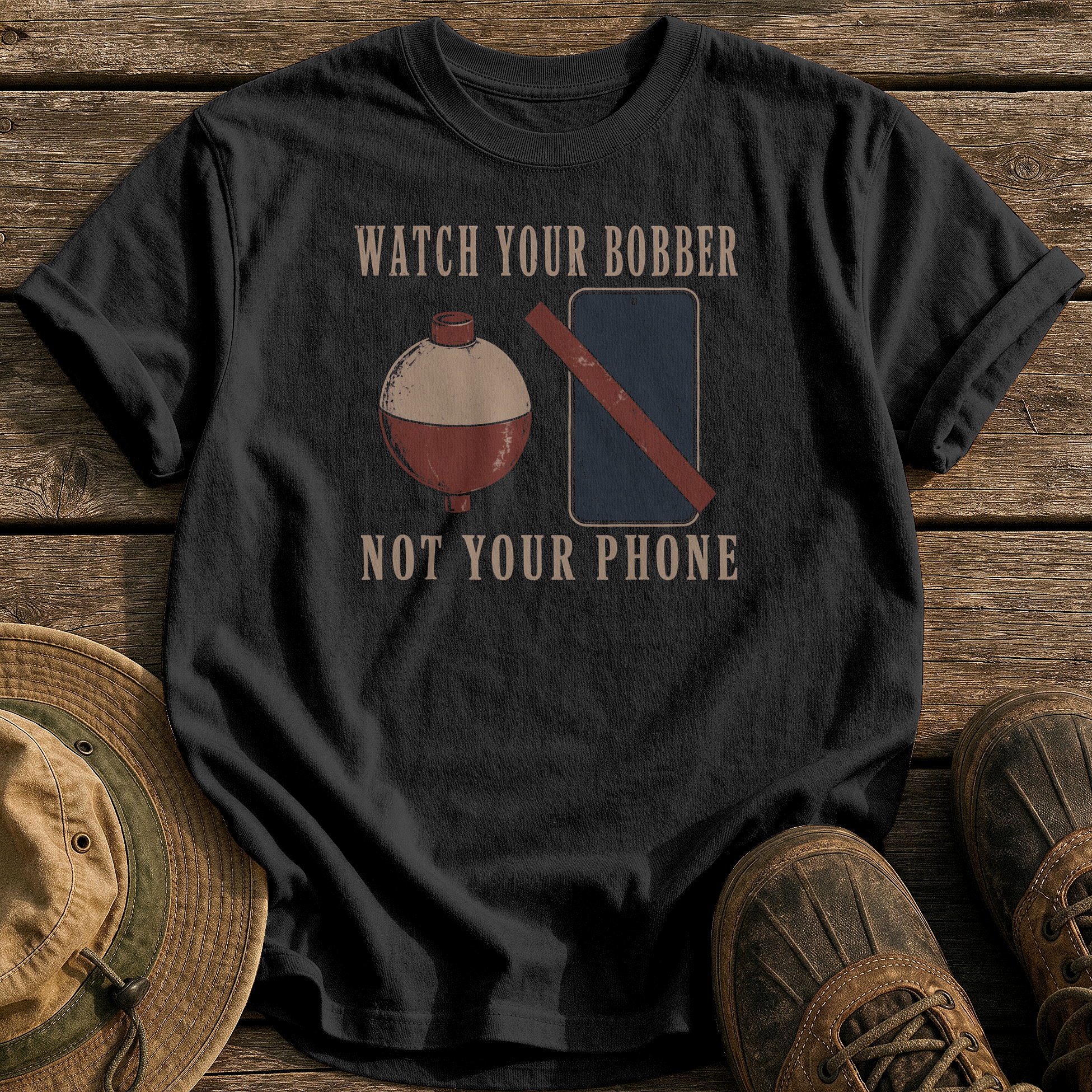 Watch Your Bobber Not Phone tee - Black - front