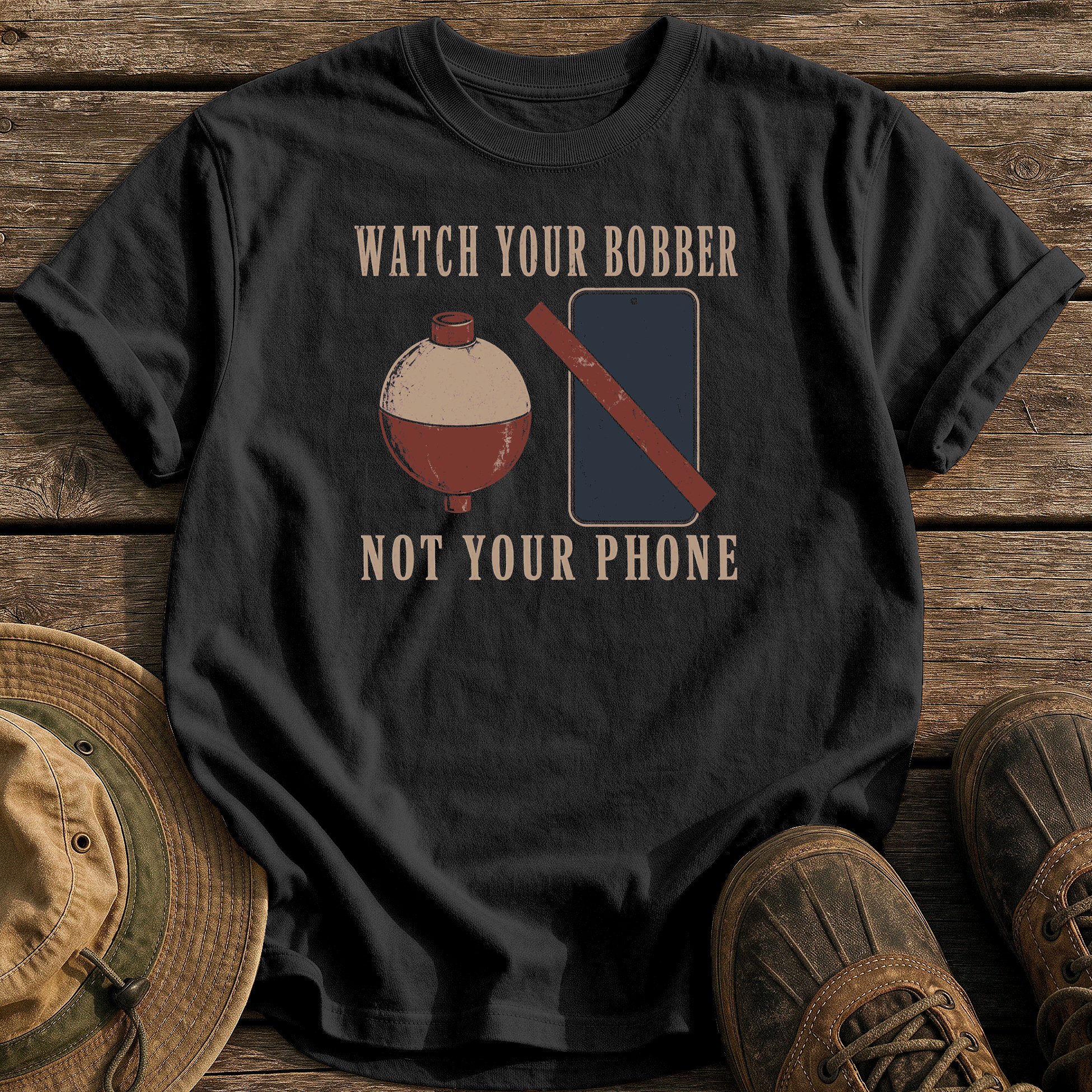 Watch Your Bobber Not Phone tee - Black - front