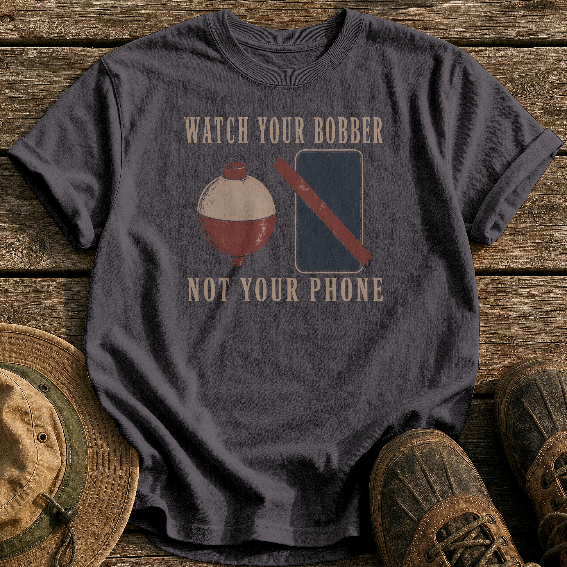 Watch Your Bobber Not Phone tee - Graphite - front
