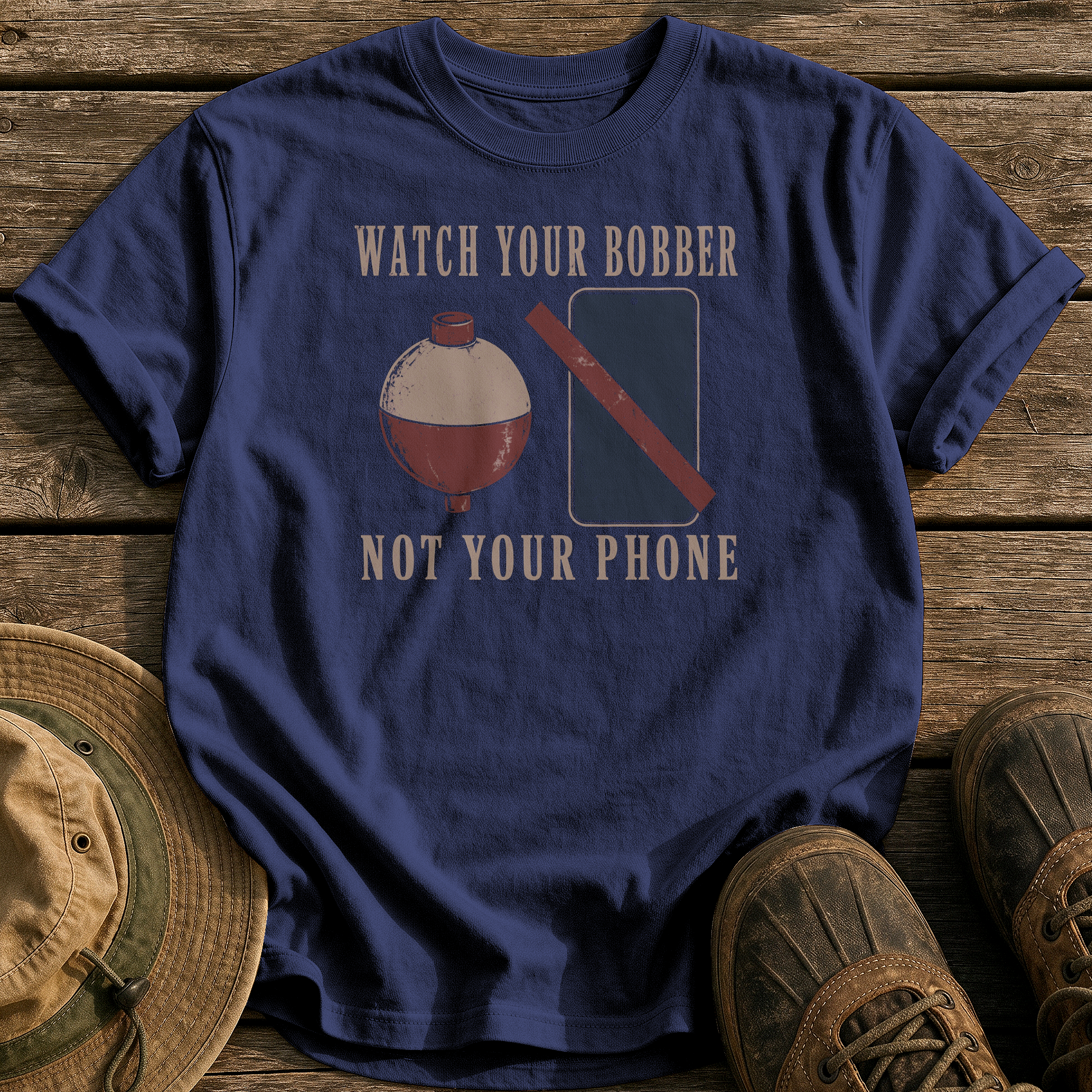 Watch Your Bobber Not Phone tee - True Navy - front
