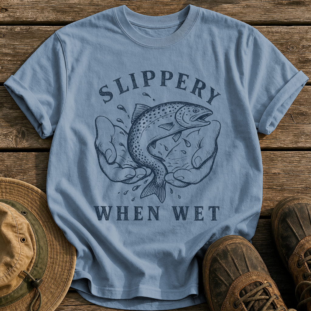 Slippery When Wet tee - Blue Jean - front