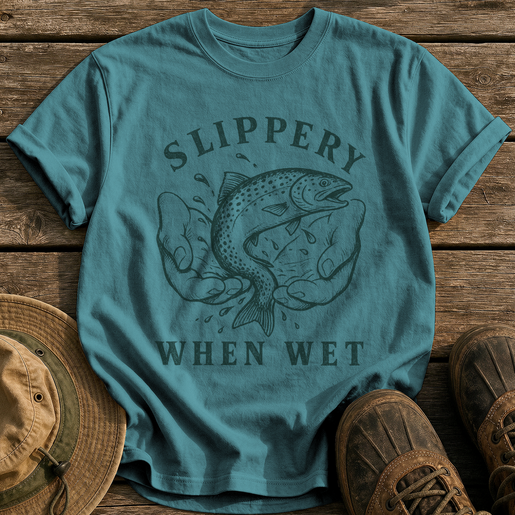 Slippery When Wet tee - Blue Spruce - front