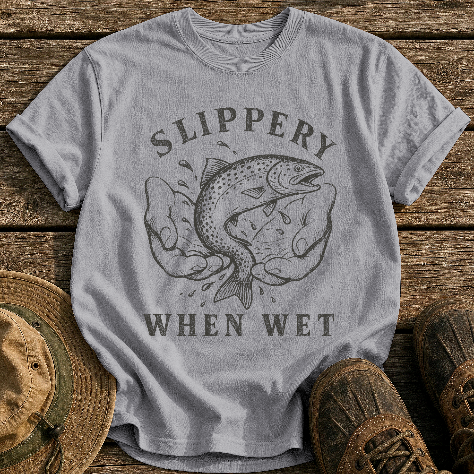 Slippery When Wet tee - Grey - front