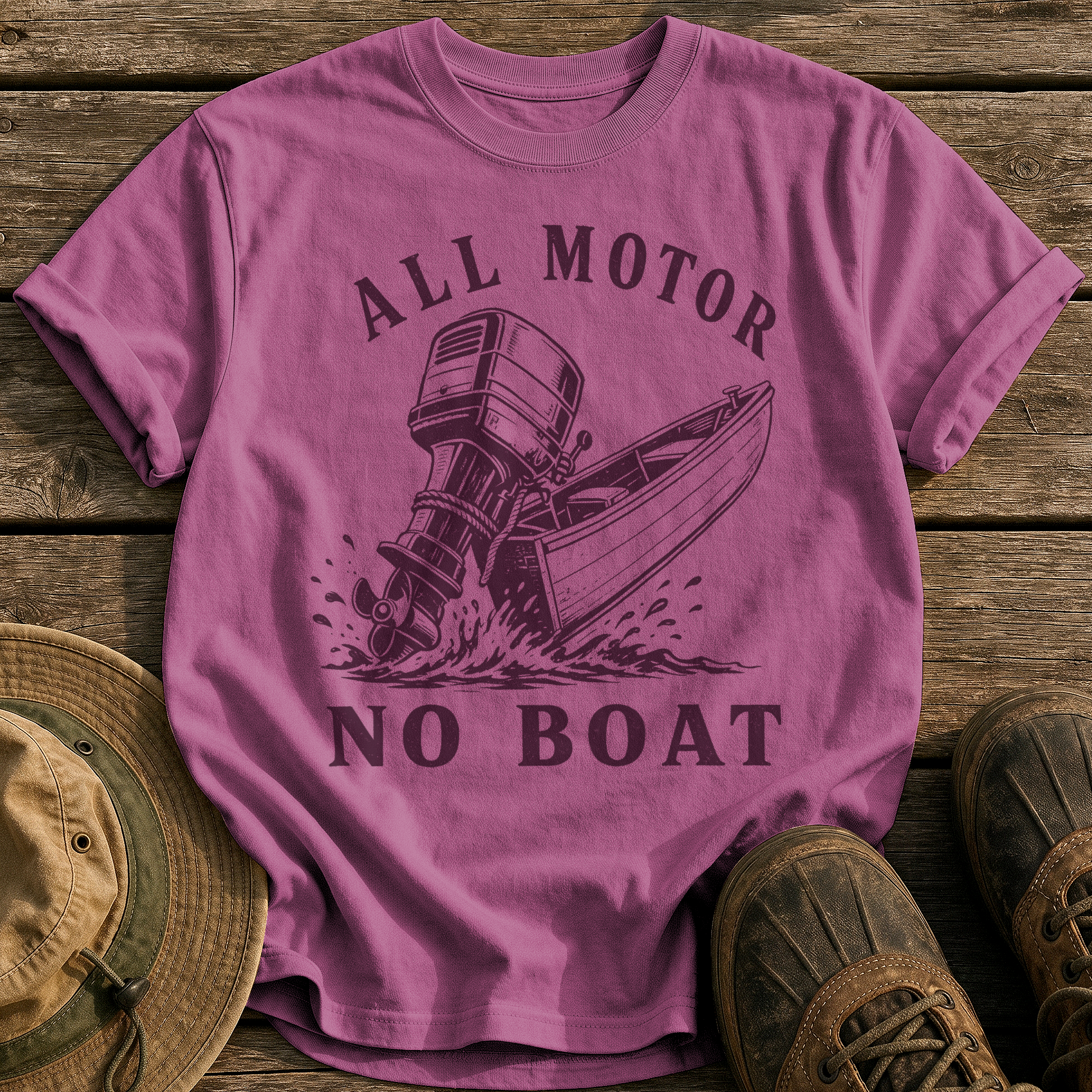 All Motor No Boat tee - Berry - front
