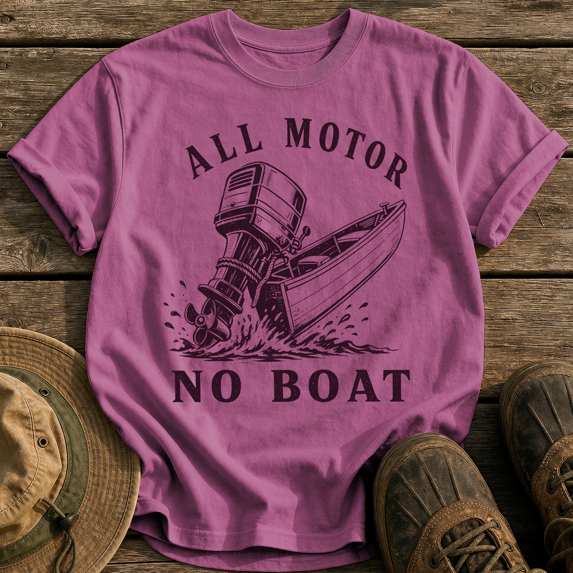 All Motor No Boat tee - Berry - front