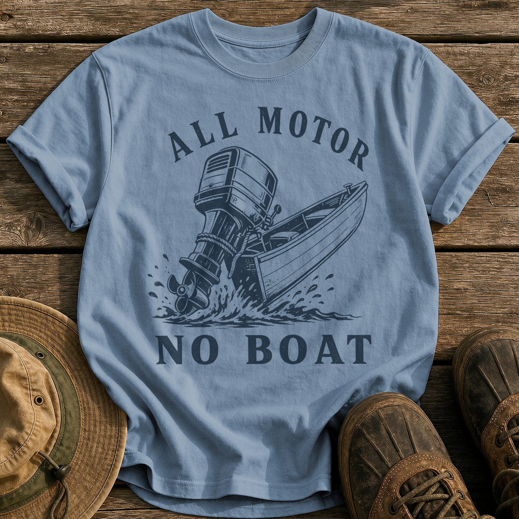 All Motor No Boat tee - Blue Jean - front